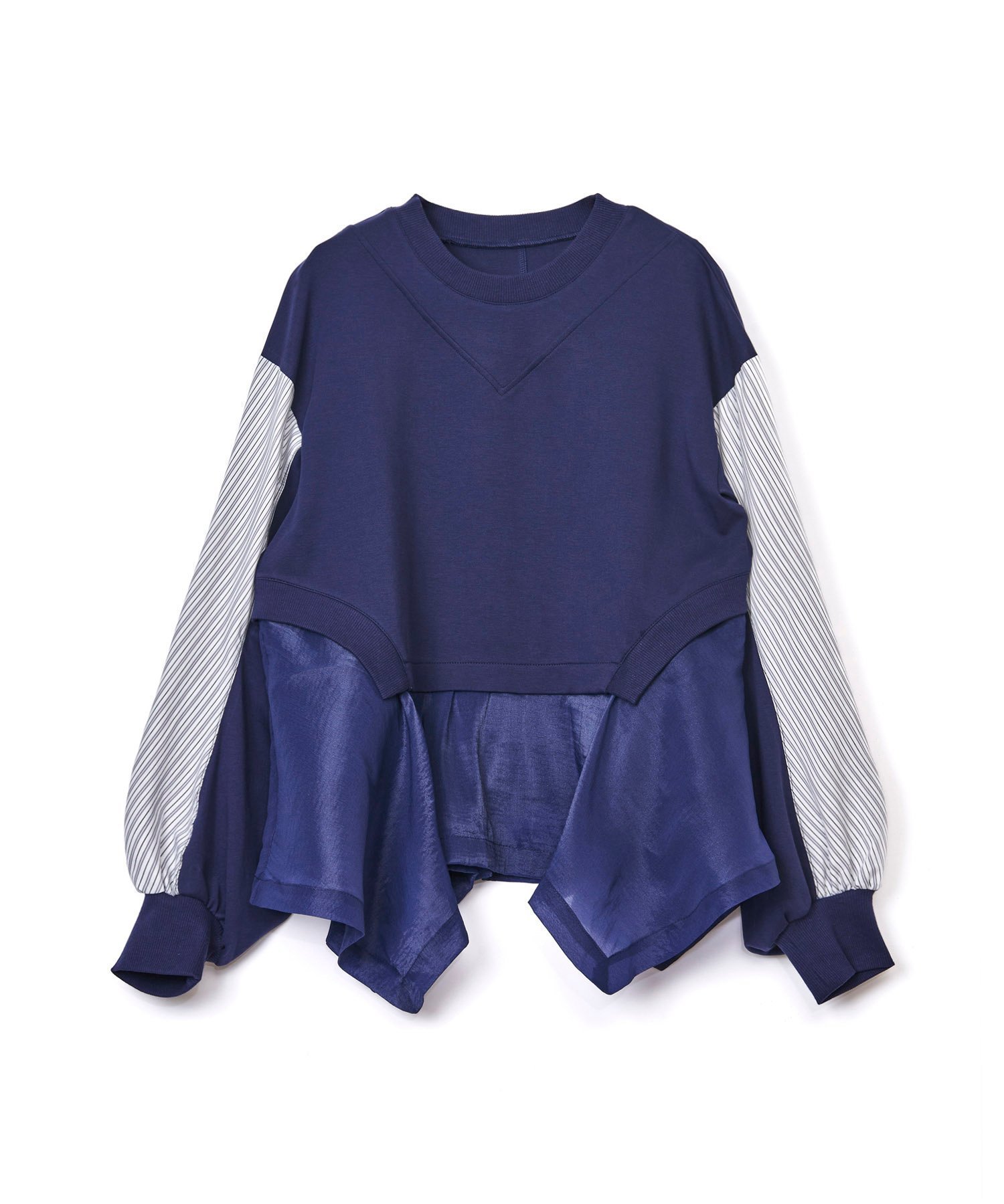 【アウラアイラ/AULA AILA】のSTRIPE SLEEVE PULLOVER インテリア・キッズ・メンズ・レディースファッション・服の通販 founy(ファニー) 　ファッション　Fashion　レディースファッション　Fashion for Women　トップス・カットソー　Cut & Sew Tops　カジュアルプルオーバー・ニットトップス　Pullovers & Knit Tops / Casual Pullovers　2026年　2026　シアー　Sheer, See-Through　ストライプ　Stripe, Striped Pattern　ペプラム　Peplum, Flared Hem　ロング　Long, Long-Length　夏　Summer　S/S・春夏　SS, Spring/Summer, Warm Season　NAVY|ID: prp329100004869064 ipo3291000000036283706