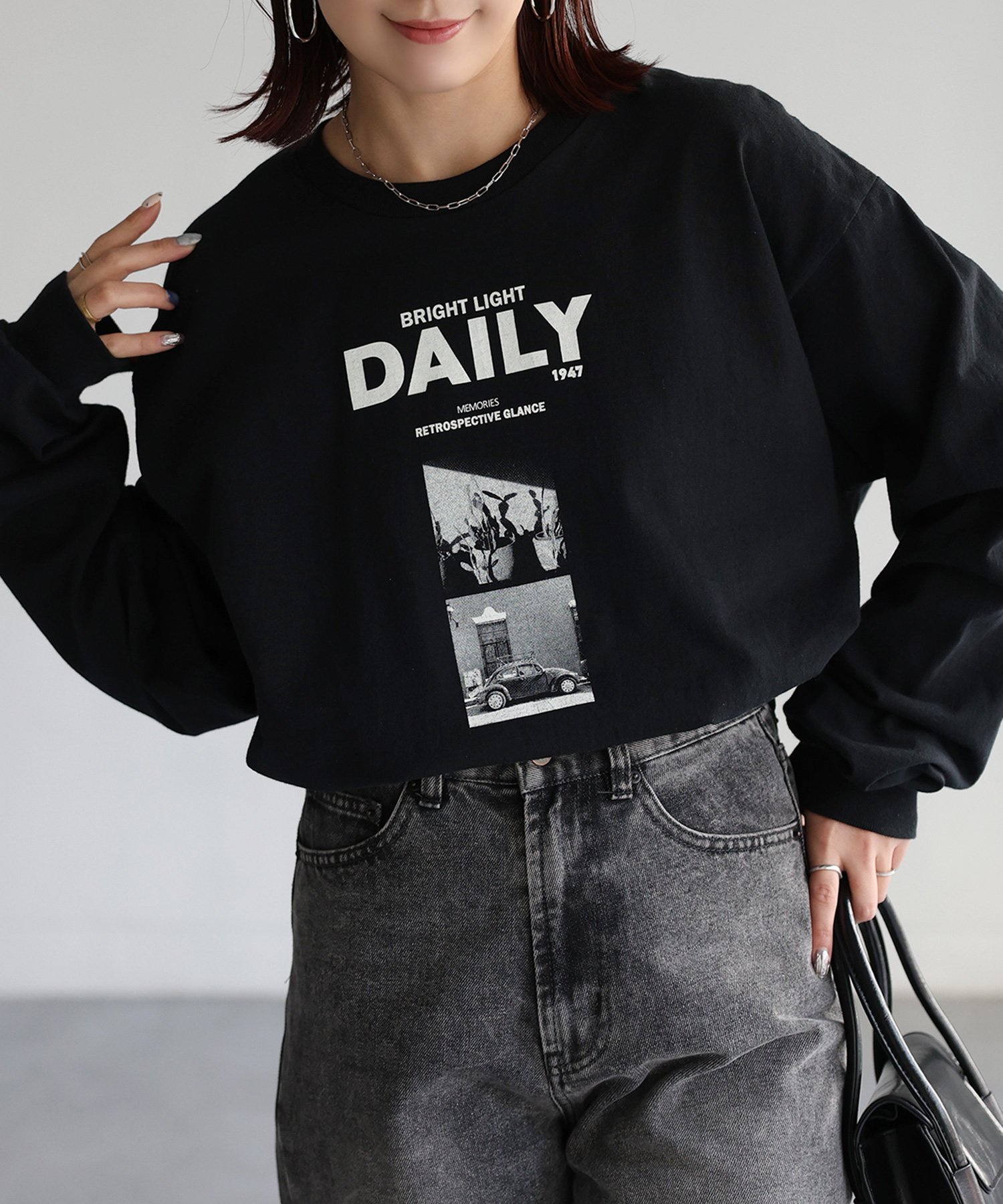 【リベリー/Riberry】のGILDAN DAILYフォトプリントロンT インテリア・キッズ・メンズ・レディースファッション・服の通販 founy(ファニー) 　ファッション　Fashion　レディースファッション　Fashion for Women　トップス・カットソー　Cut & Sew Tops　ロングTシャツ・Tシャツ　Longline T-Shirts & Tees　インナー　Innerwear　春　Spring　秋　Autumn　シンプル　Simple, Minimal　スタイリッシュ　Stylish, Fashionable　スラックス　Slacks, Dress Pants　デニム　Denim, Jeans Material　定番　Standard, Basic Item　人気　Popular, Best Seller　長袖　Long Sleeve, Full Sleeve　バランス　Balance, Style Balance　プリント　Print, Printed Pattern　ベーシック　Basic, Essential　楽ちん　Easy Fit, Comfortable　冬　Winter / This Winter　おすすめ　Recommended / Our Picks　夏　Summer　ブラック|ID: prp329100004869067 ipo3291000000036283778