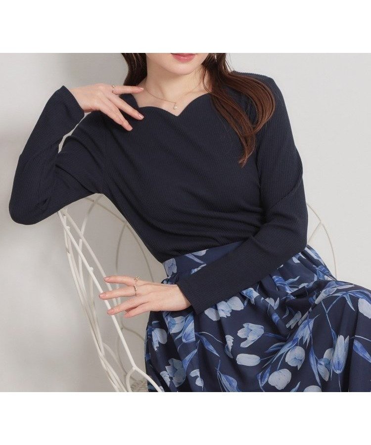 【クチュール ブローチ/Couture Brooch】の【洗える】ハートネック テレコプルオーバー インテリア・キッズ・メンズ・レディースファッション・服の通販 founy(ファニー) 　ファッション　Fashion　レディースファッション　Fashion for Women　トップス・カットソー　Cut & Sew Tops　カジュアルプルオーバー・ニットトップス　Pullovers & Knit Tops / Casual Pullovers　2026年　2026　インナー　Innerwear　シンプル　Simple, Minimal　ジャケット　Jacket, Outerwear　ストレッチ　Stretch, Stretchy Fabric　スマート　Smart, Elegant　チェック　Check, Plaid, Tartan　テレコ　Ribbed, Rib Stitch　デコルテ　Décolleté, Neckline　定番　Standard, Basic Item　洗える　Machine Washable　ネイビー|ID: prp329100004869071 ipo3291000000036283942