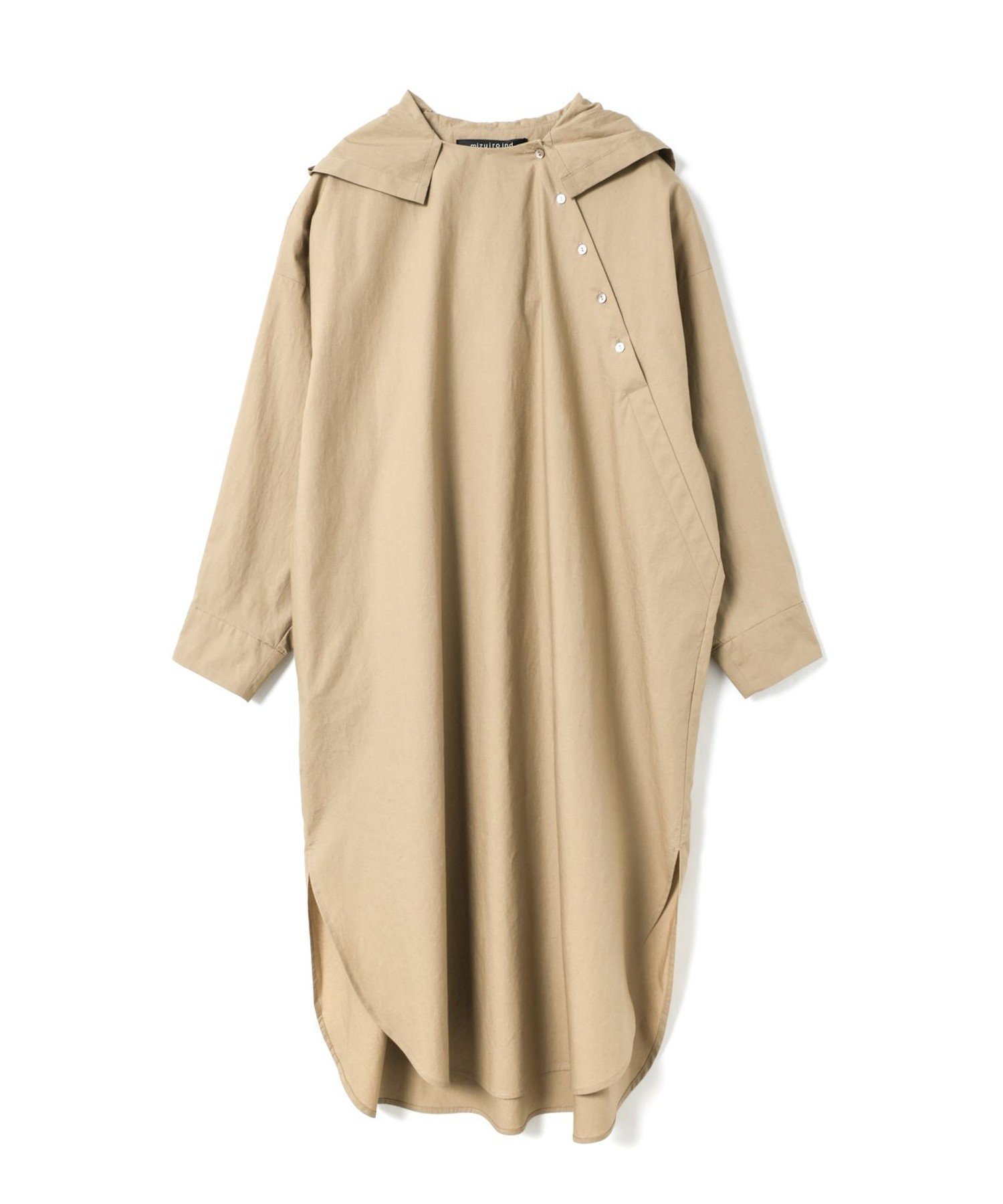 【マーコート/MARcourt】のmizuiro ind フード付きワンピース インテリア・キッズ・メンズ・レディースファッション・服の通販 founy(ファニー) 　ファッション　Fashion　レディースファッション　Fashion for Women　ワンピース　Dresses　スリット　Slit, Slit Detail　ボトム　Bottoms, Lower Wear　ポケット　Pocket, Pocket Detail　無地　Plain, Solid Color　長袖　Long Sleeve, Full Sleeve　ベージュ|ID: prp329100004869109 ipo3291000000036284565