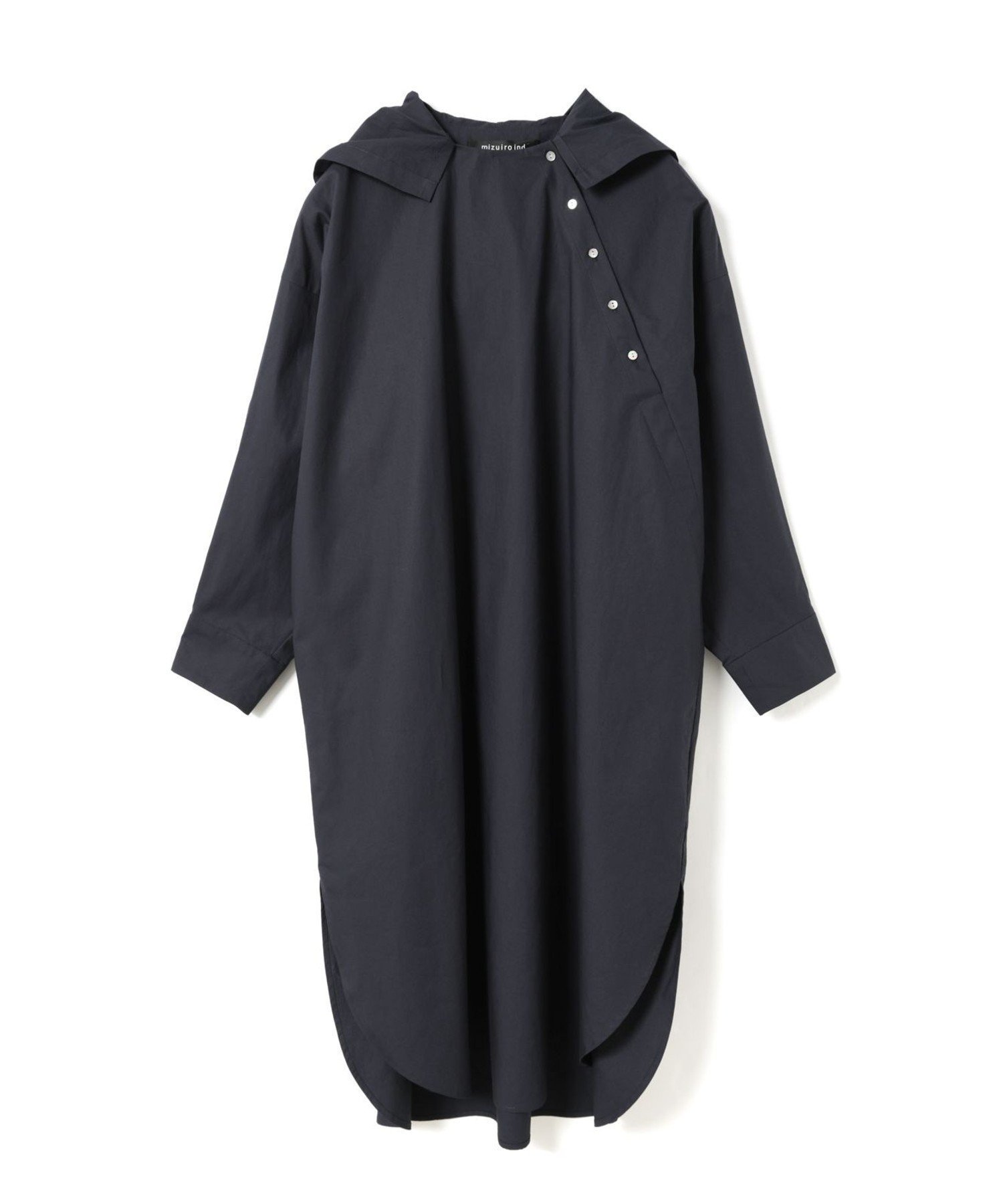 【マーコート/MARcourt】のmizuiro ind フード付きワンピース インテリア・キッズ・メンズ・レディースファッション・服の通販 founy(ファニー) 　ファッション　Fashion　レディースファッション　Fashion for Women　ワンピース　Dresses　スリット　Slit, Slit Detail　ボトム　Bottoms, Lower Wear　ポケット　Pocket, Pocket Detail　無地　Plain, Solid Color　長袖　Long Sleeve, Full Sleeve　ネイビー|ID: prp329100004869109 ipo3291000000036284566