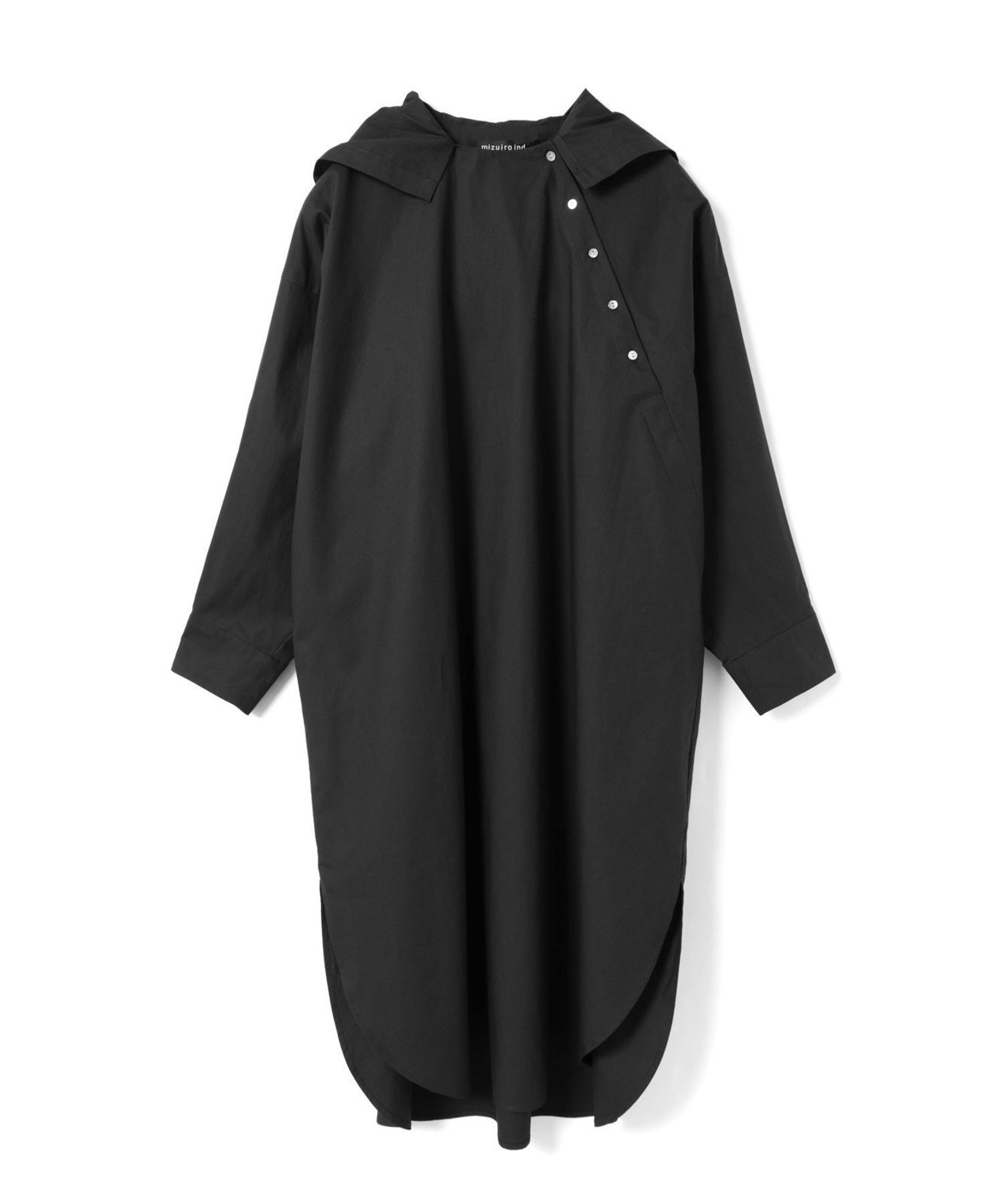 【マーコート/MARcourt】のmizuiro ind フード付きワンピース インテリア・キッズ・メンズ・レディースファッション・服の通販 founy(ファニー) 　ファッション　Fashion　レディースファッション　Fashion for Women　ワンピース　Dresses　スリット　Slit, Slit Detail　ボトム　Bottoms, Lower Wear　ポケット　Pocket, Pocket Detail　無地　Plain, Solid Color　長袖　Long Sleeve, Full Sleeve　ブラック|ID: prp329100004869109 ipo3291000000036284569