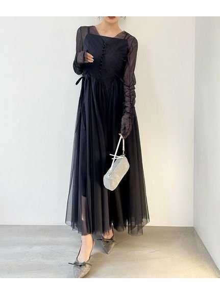 【スナイデル/SNIDEL】のチュールボリュームドレス インテリア・キッズ・メンズ・レディースファッション・服の通販 founy(ファニー) 　ファッション　Fashion　レディースファッション　Fashion for Women　ワンピース　Dresses　フォーマル・パーティードレス・結婚式用ドレス　Elegant & Casual Dresses　インナー　Innerwear　エアリー　Airy Texture　エレガント 上品　Elegant　キャミソール　Camisole, Spaghetti Strap Top　サテン　Satin, Glossy Fabric　シアー　Sheer, See-Through　シンプル　Simple, Minimal　ストレート　Straight, Straight Cut　スマート　Smart, Elegant　チュール　Tulip, Tulip Motif　ドレス　Dress, One-Piece　リボン　Ribbon, Bow　ロマンティック　Romantic, Feminine Style　おすすめ　Recommended / Our Picks　NVY[089]|ID: prp329100004869112 ipo3291000000036284646