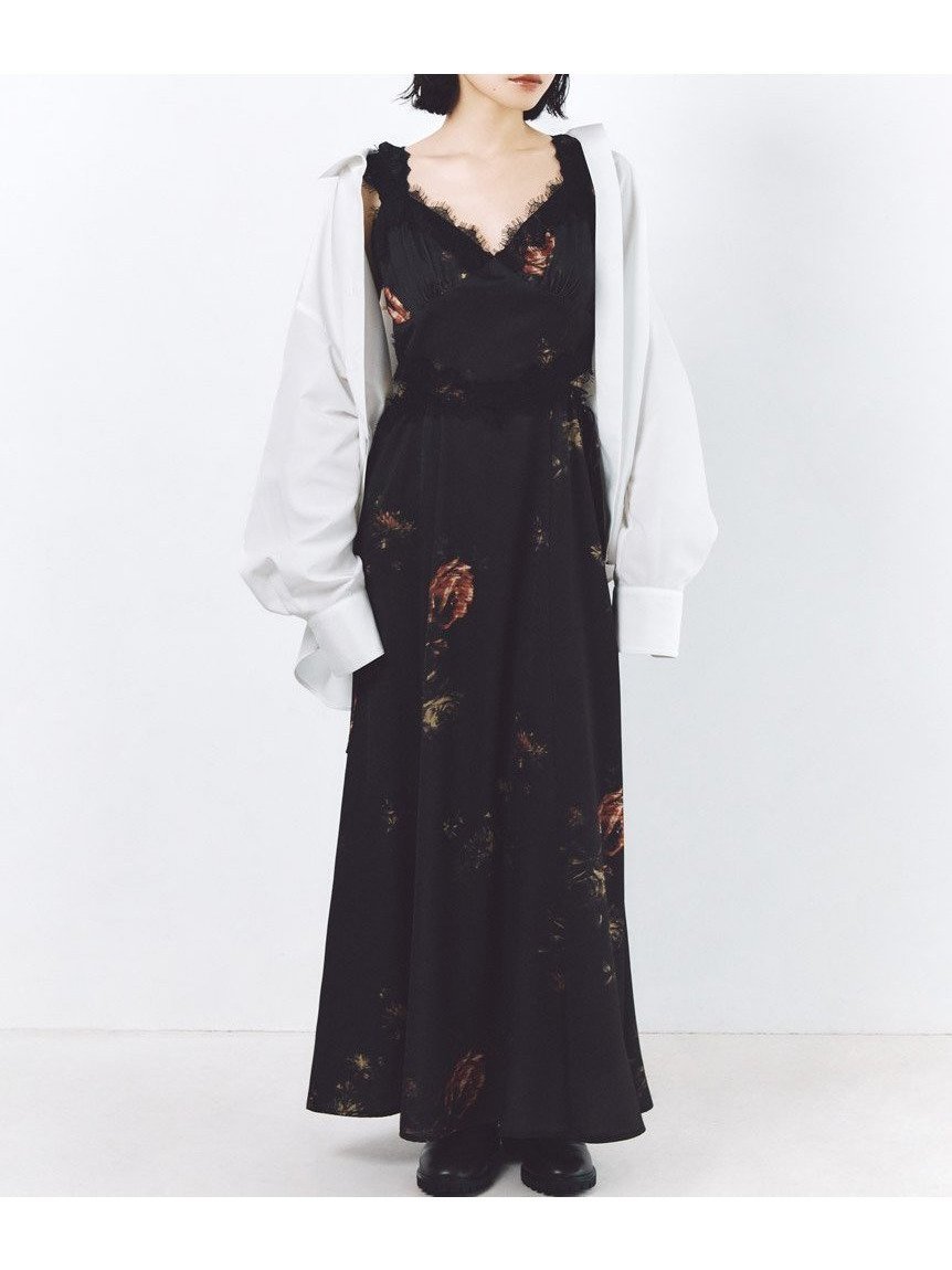 【スナイデル/SNIDEL】のレーストリムプリントキャミワンピース インテリア・キッズ・メンズ・レディースファッション・服の通販 founy(ファニー) 　ファッション　Fashion　レディースファッション　Fashion for Women　ワンピース　Dresses　キャミソールワンピース　Camisole Dresses　イエロー　Yellow　ウェーブ　Wavy Pattern　春　Spring　カーディガン　Cardigan, Knitwear　サテン　Satin, Glossy Fabric　シャーリング　Shirring, Ruched　ジャケット　Jacket, Outerwear　ストレート　Straight, Straight Cut　スマート　Smart, Elegant　とろみ　Fluid, Flowy Fabric　フィット　Fit, Slim Fit　フレア　Flare, Flared　ラップ　Wrap, Wrap Design　レース　Lace, Lace Fabric　ロマンティック　Romantic, Feminine Style　ロング　Long, Long-Length　おすすめ　Recommended / Our Picks　BLK[009]|ID: prp329100004869115 ipo3291000000036284670