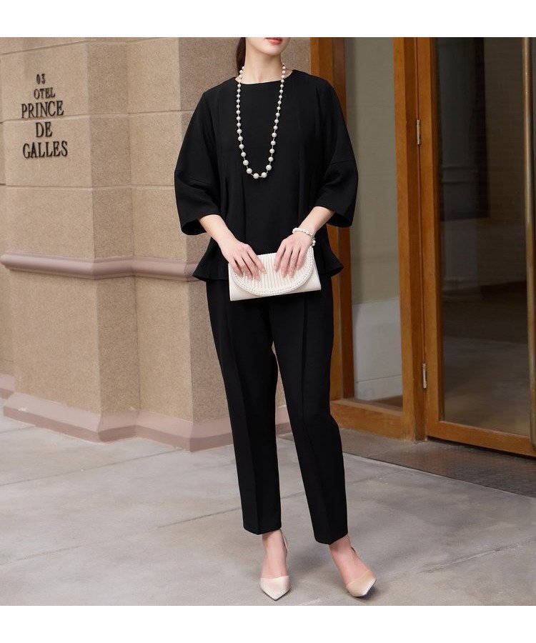 【ドレス/DRESS+】のきれいめペプラムパンツセットアップ インテリア・キッズ・メンズ・レディースファッション・服の通販 founy(ファニー) 　ファッション　Fashion　レディースファッション　Fashion for Women　セットアップ　Matching Sets　レディースパンツ・ボトムス　Pants & Trousers / Bottoms　コンパクト　Compact, Small Size　スリーブ　Sleeve, Long Sleeve / Short Sleeve　ハンカチ　Handkerchief, Hanky　フレア　Flare, Flared　プリーツ　Pleats, Pleated　ペプラム　Peplum, Flared Hem　ポケット　Pocket, Pocket Detail　エレガント 上品　Elegant　ブラック|ID: prp329100004869117 ipo3291000000036284693