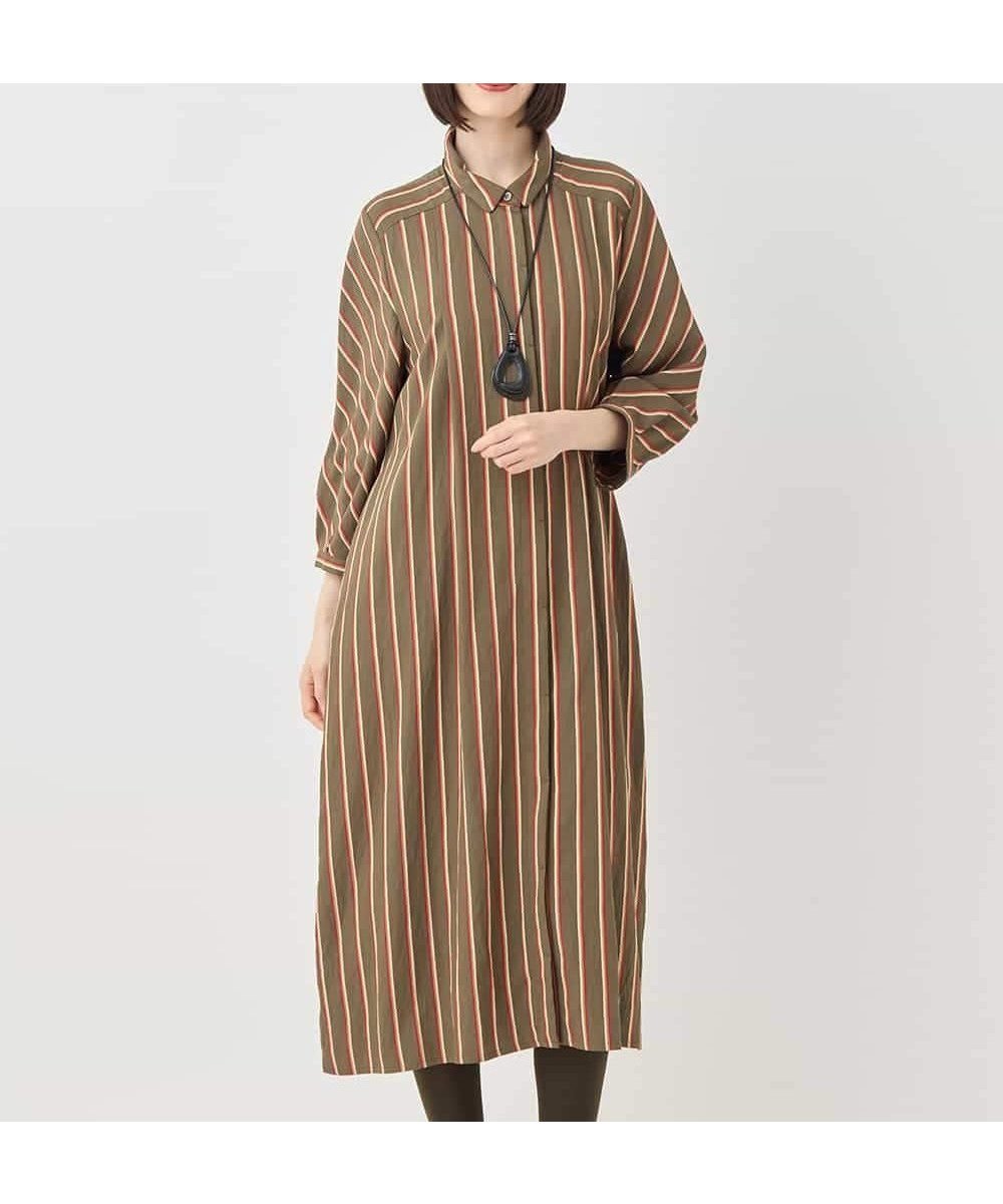 【ヒロコビス/HIROKO BIS】のストライプシャツワンピース インテリア・キッズ・メンズ・レディースファッション・服の通販 founy(ファニー) 　ファッション　Fashion　レディースファッション　Fashion for Women　ワンピース　Dresses　シャツワンピース / 1枚で着映えコーデ　Shirt Dresses　おすすめ　Recommended / Our Picks　アンダー　Underwear Essentials　カーディガン　Cardigan, Knitwear　コンパクト　Compact, Small Size　シンプル　Simple, Minimal　ストライプ　Stripe, Striped Pattern　ストレート　Straight, Straight Cut　フロント　Front, Front Design　ブルゾン　Blouson, Bomber Jacket　ラウンド　Round, Round Neck　エレガント 上品　Elegant　秋　Autumn　羽織　Haori, Light Jacket　カーキ|ID: prp329100004869122 ipo3291000000036284748