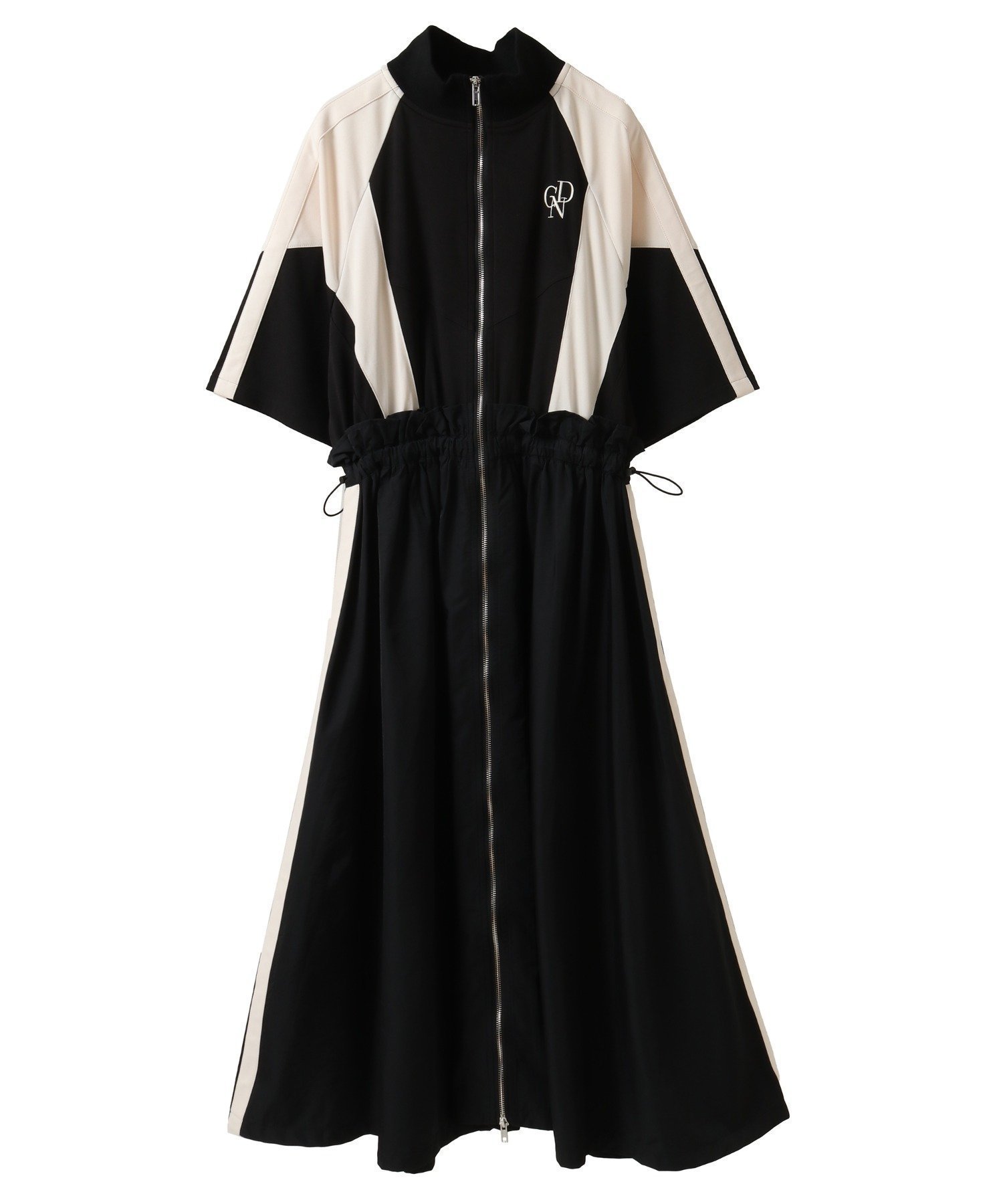 【キャンディストリッパー/Candy Stripper】のCND TRACK JERSEY DRESS インテリア・キッズ・メンズ・レディースファッション・服の通販 founy(ファニー) 　ファッション　Fashion　レディースファッション　Fashion for Women　ワンピース　Dresses　フォーマル・パーティードレス・結婚式用ドレス　Elegant & Casual Dresses　ギャザー　Gathered, Ruffled　スポーティ　Sporty, Casual Athletic　タフタ　Taffeta, Structured Fabric　ドッキング　Docking, Mixed Material　ドローコード　Drawcord, Drawstring Cord　バランス　Balance, Style Balance　ロング　Long, Long-Length　切替　Switching, Contrast Panel　BLACK×IVORY|ID: prp329100004869132 ipo3291000000036284864