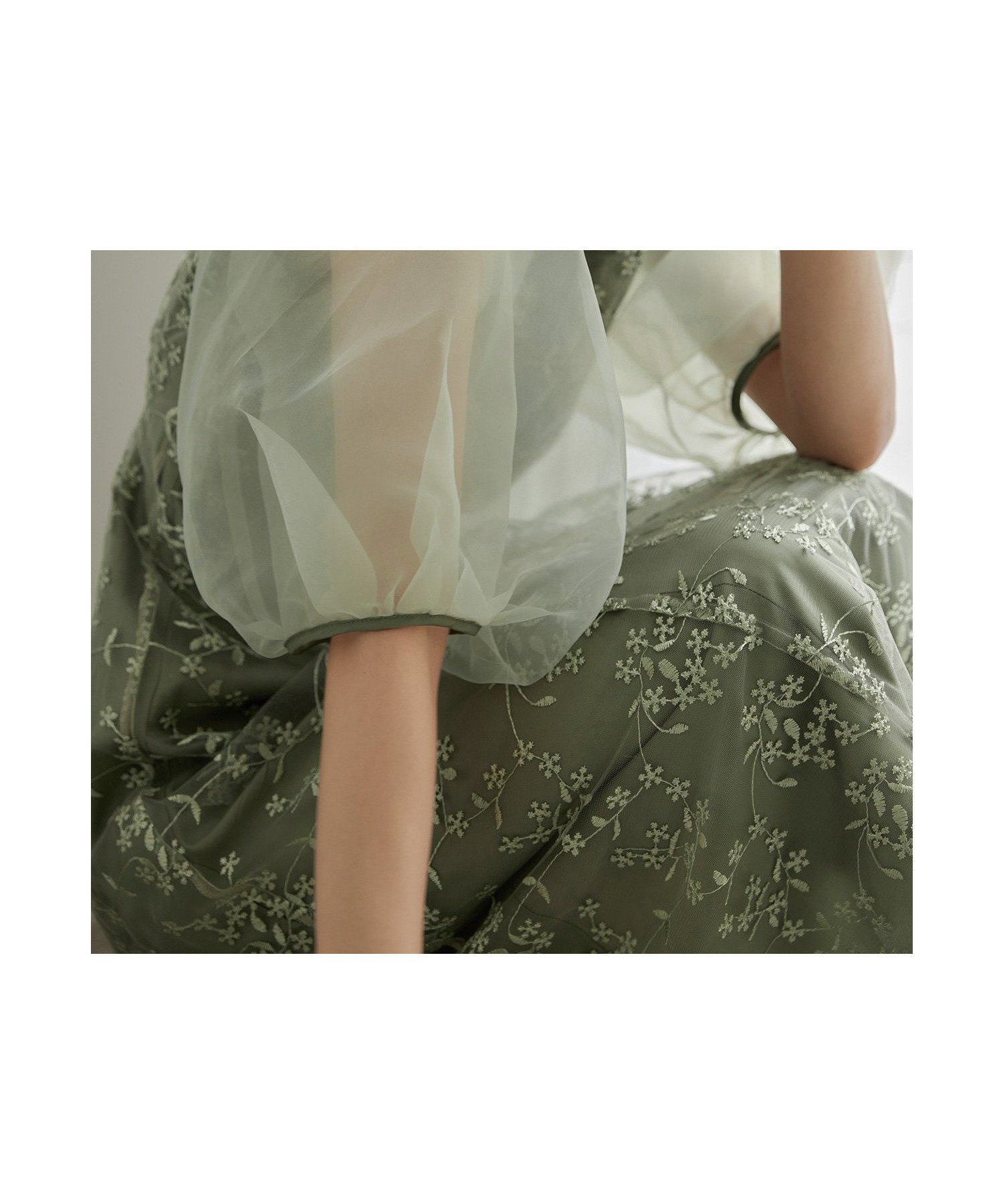 【ビーフラット/bflat】の【低身長用サイズあり】オーガンジーパフスリーブ刺繍レースドレス インテリア・キッズ・メンズ・レディースファッション・服の通販 founy(ファニー) 　ファッション　Fashion　レディースファッション　Fashion for Women　ワンピース　Dresses　フォーマル・パーティードレス・結婚式用ドレス　Elegant & Casual Dresses　イエロー　Yellow　オーガンジー　Organza Fabric　スリーブ　Sleeve, Long Sleeve / Short Sleeve　デコルテ　Décolleté, Neckline　ドレス　Dress, One-Piece　リボン　Ribbon, Bow　レース　Lace, Lace Fabric　おすすめ　Recommended / Our Picks　エレガント 上品　Elegant　結婚式　Wedding　披露宴　Wedding Reception　二次会　After Party　グリーン|ID: prp329100004869134 ipo3291000000036284883