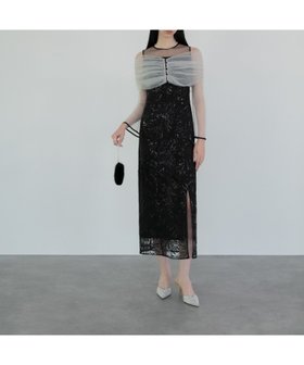 【レジャ/Leja】のLEJA-チュールオフショルダー花柄Iラインワンピースドレス 結婚式 レディース 人気、トレンドファッション・服の通販 founy(ファニー) ファッション Fashion レディースファッション Fashion for Women ワンピース Dresses フォーマル・パーティードレス・結婚式用ドレス Elegant & Casual Dresses エレガント 上品 Elegant オケージョン Occasion Wear クラシカル Classical, Vintage-Inspired シアー Sheer, See-Through スパンコール Sequins, Sequin Embellishment スリット Slit, Slit Detail チュール Tulip, Tulip Motif ドレス Dress, One-Piece フェミニン Feminine, Girly フォーマル Formal, Dressy フロント Front, Front Design マーメイド Mermaid, Fishtail Silhouette 結婚式 Wedding 披露宴 Wedding Reception 二次会 After Party |ID:prp329100004869139