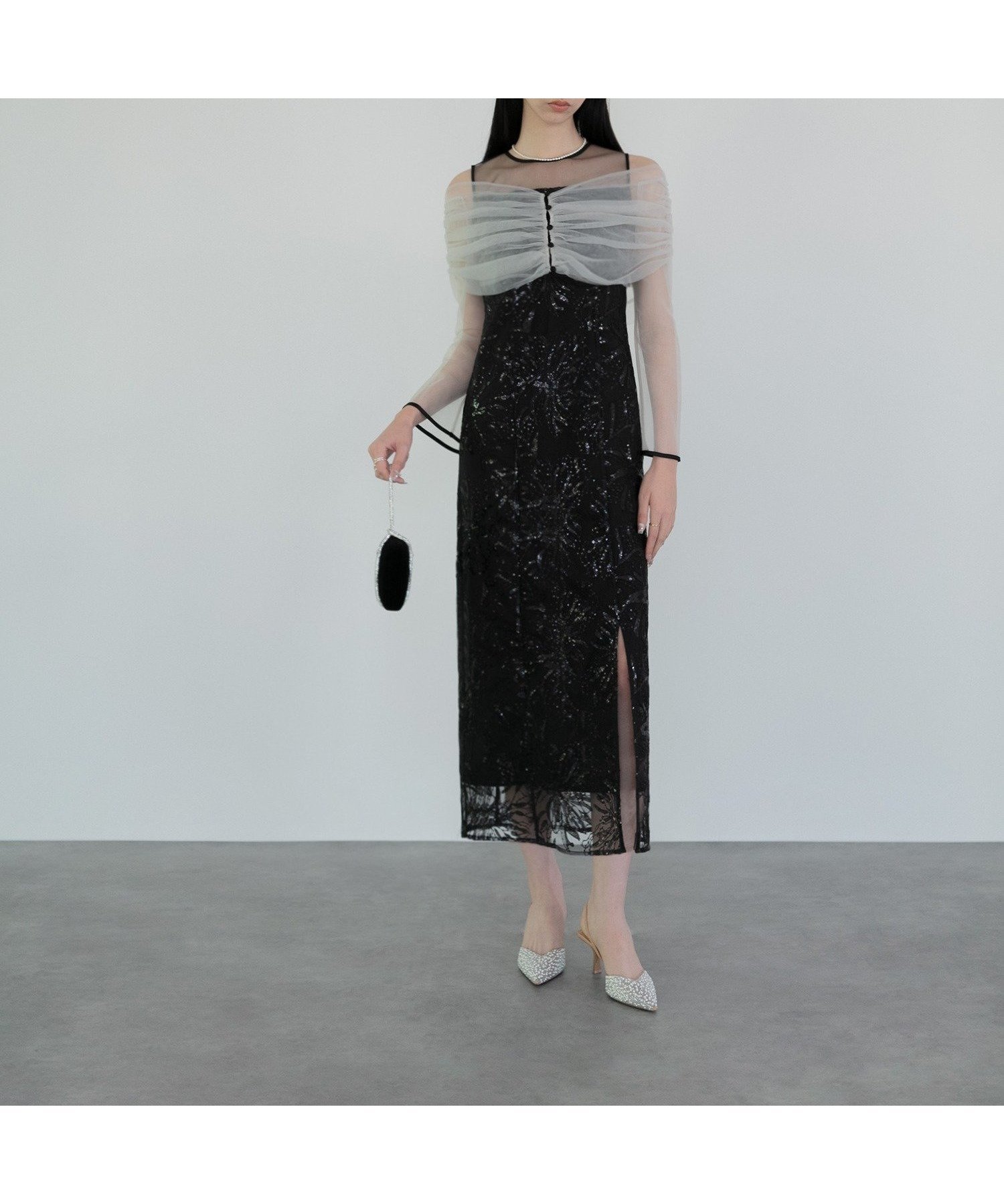 【レジャ/Leja】のLEJA-チュールオフショルダー花柄Iラインワンピースドレス 結婚式 レディース 人気、トレンドファッション・服の通販 founy(ファニー) 　ファッション　Fashion　レディースファッション　Fashion for Women　ワンピース　Dresses　フォーマル・パーティードレス・結婚式用ドレス　Elegant & Casual Dresses　エレガント 上品　Elegant　オケージョン　Occasion Wear　クラシカル　Classical, Vintage-Inspired　シアー　Sheer, See-Through　スパンコール　Sequins, Sequin Embellishment　スリット　Slit, Slit Detail　チュール　Tulip, Tulip Motif　ドレス　Dress, One-Piece　フェミニン　Feminine, Girly　フォーマル　Formal, Dressy　フロント　Front, Front Design　マーメイド　Mermaid, Fishtail Silhouette　結婚式　Wedding　披露宴　Wedding Reception　二次会　After Party　 other-1|ID: prp329100004869139 ipo3291000000036284940