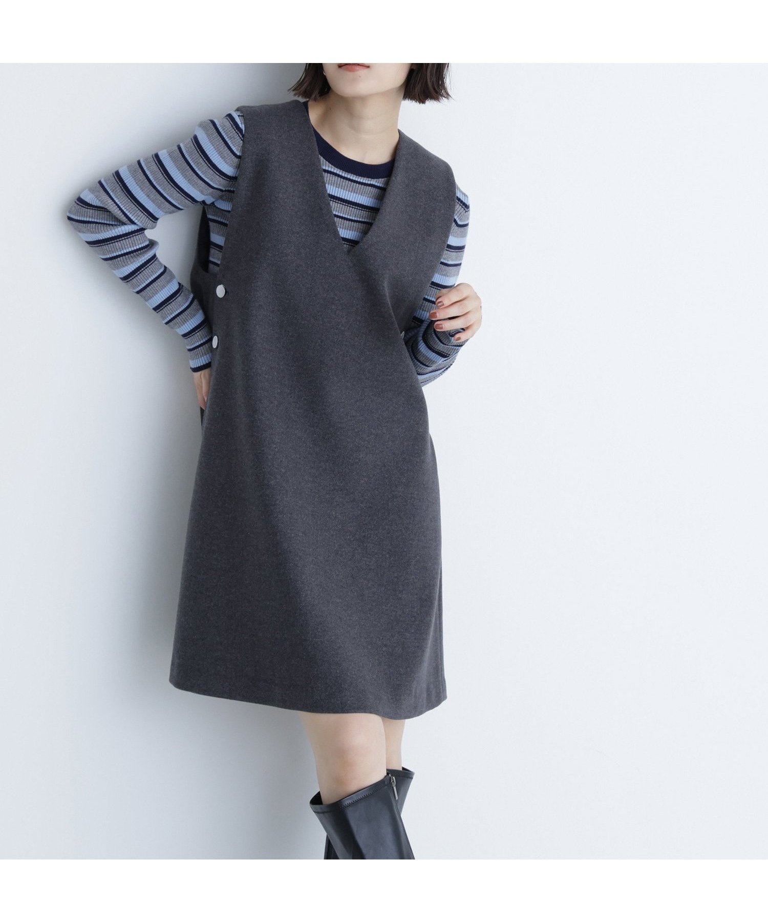 【ナチュラル ビューティー ベーシック/NATURAL BEAUTY BASIC】の圧縮ミニジャンスカ インテリア・キッズ・メンズ・レディースファッション・服の通販 founy(ファニー) 　ファッション　Fashion　レディースファッション　Fashion for Women　おすすめ　Recommended / Our Picks　インナー　Innerwear　シルバー　Silver, Metallic Silver　シンプル　Simple, Minimal　ジャンスカ　Jumper Skirt, Pinafore Dress　フレア　Flare, Flared　ロング　Long, Long-Length　A/W・秋冬　Autumn/Winter　チャコール1|ID: prp329100004869145 ipo3291000000036285010