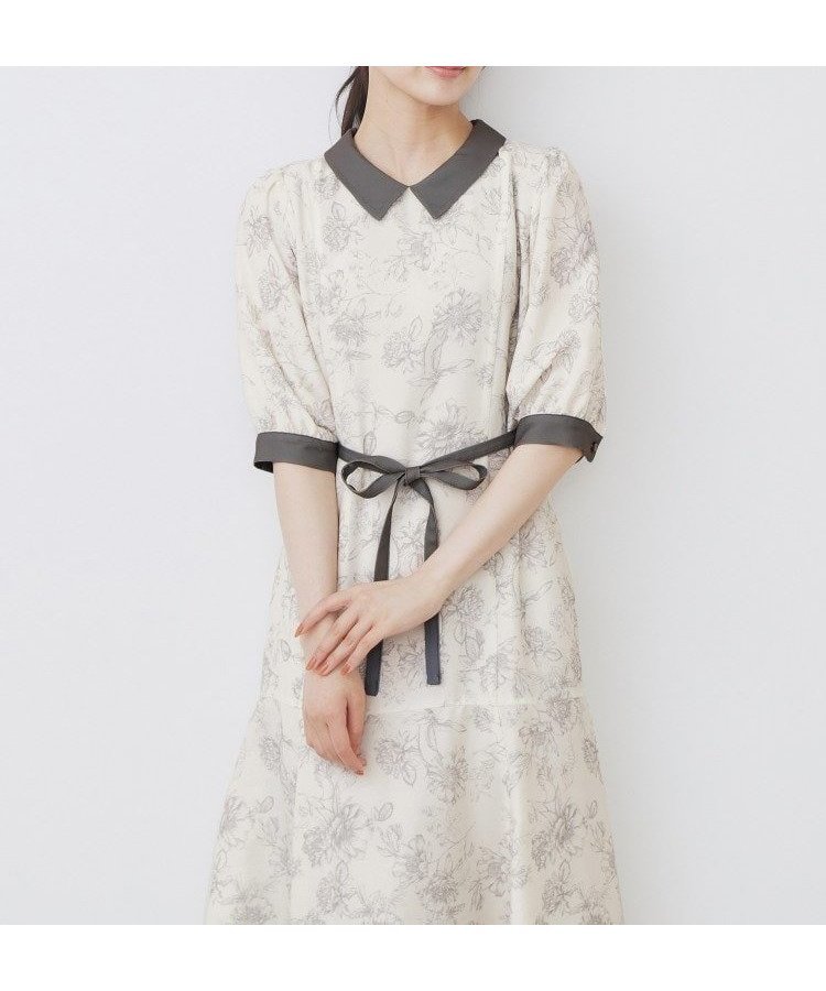 【インデックス/INDEX】の2WAY パネルフラワーバイカラーワンピース【洗濯機洗い可/イージーアイロン】 インテリア・キッズ・メンズ・レディースファッション・服の通販 founy(ファニー) 　ファッション　Fashion　レディースファッション　Fashion for Women　ワンピース　Dresses　切替　Switching, Contrast Panel　スマート　Smart, Elegant　スリーブ　Sleeve, Long Sleeve / Short Sleeve　フィット　Fit, Slim Fit　フレア　Flare, Flared　ポケット　Pocket, Pocket Detail　リボン　Ribbon, Bow　ループ　Loop, Loop Knit　チャコールグレー|ID: prp329100004869158 ipo3291000000036285279