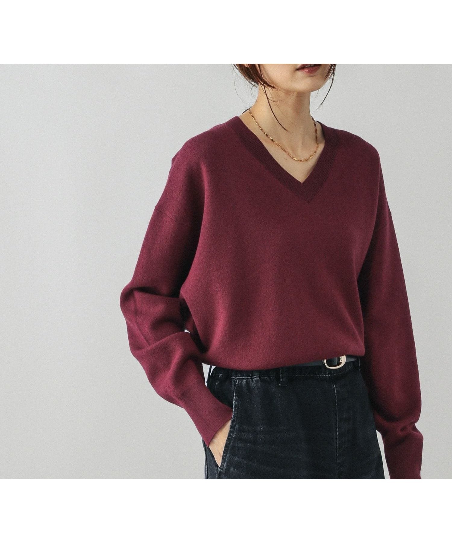 【グローバルワーク/GLOBAL WORK】のスウェットライクVネックプルオーバー/571342 インテリア・キッズ・メンズ・レディースファッション・服の通販 founy(ファニー) 　ファッション　Fashion　レディースファッション　Fashion for Women　トップス・カットソー　Cut & Sew Tops　レディースパーカー・カジュアルフーディー　Casual Hoodies & Sweatshirts　カジュアルプルオーバー・ニットトップス　Pullovers & Knit Tops / Casual Pullovers　スウェット・クルーネックトップス　Sweatshirts & Crewnecks / Relaxed Fit Sweat Tops　Vネックトップス　V-Neck Tops / V-Cut Neckline Shirts　おすすめ　Recommended / Our Picks　ジャカード／ジャガード　Jacquard, Woven Pattern　ダブル　Double, Double-Breasted　ラウンド　Round, Round Neck　ボルドー38|ID: prp329100004869494 ipo3291000000036291185