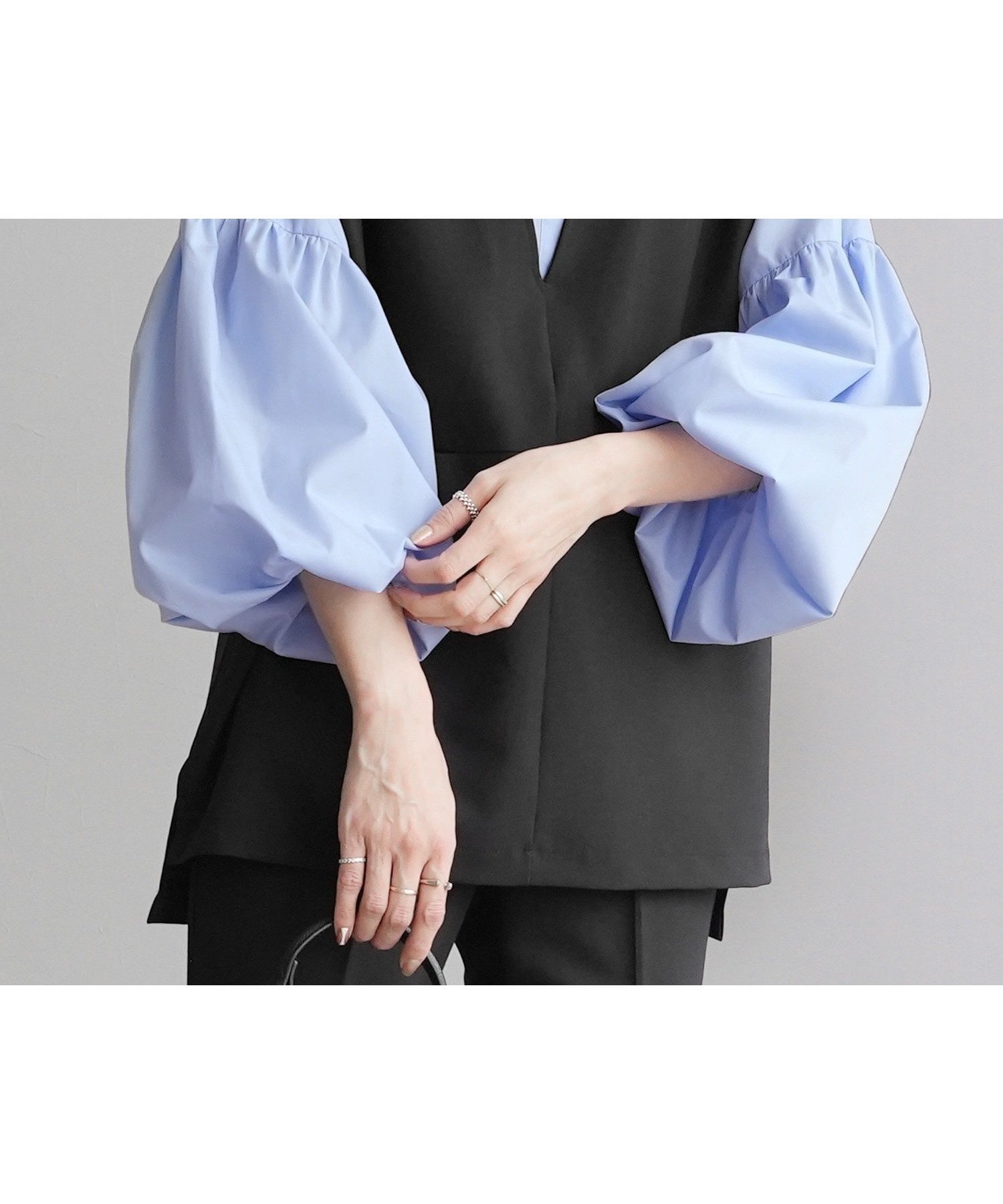 【レカ/reca】のボリューム袖マオカラーシャツ(y4439) オフィス オケージョン 結婚式 reca レカ インテリア・キッズ・メンズ・レディースファッション・服の通販 founy(ファニー) 　ファッション　Fashion　レディースファッション　Fashion for Women　トップス・カットソー　Cut & Sew Tops　シャツ・ブラウス・オフィスカジュアル　Elegant Blouses & Button-Ups　おすすめ　Recommended / Our Picks　オケージョン　Occasion Wear　デニム　Denim, Jeans Material　トレンド　Trend, Trending Now　ベスト　Vest, Waistcoat　リラックス　Relax, Relaxed Fit　ワイド　Wide, Wide Fit　結婚式　Wedding　サックス|ID: prp329100004869509 ipo3291000000036291567