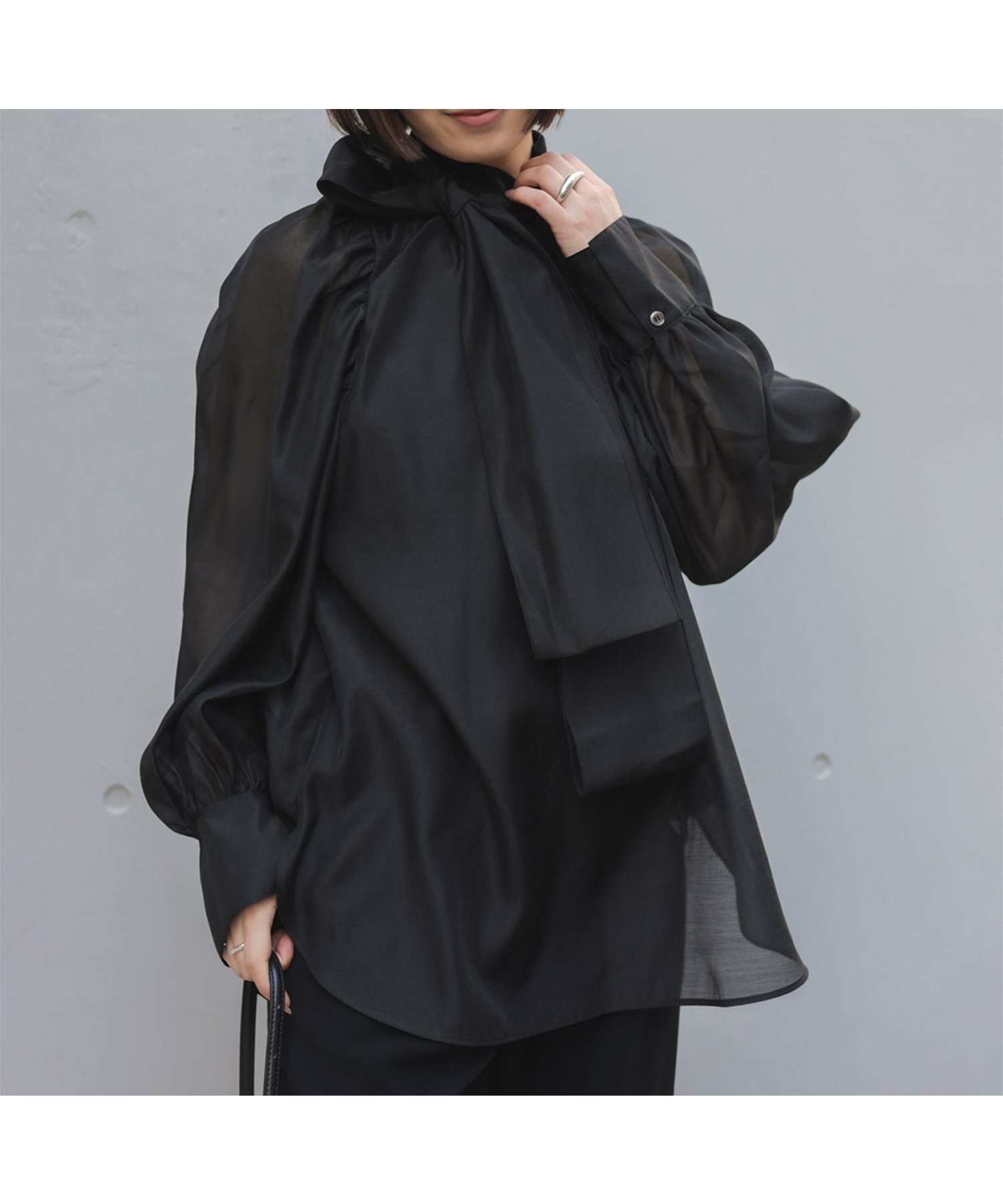 【デミルクス ビームス/Demi-Luxe BEAMS】の【ビームスの百名品】オーガンジー リボンブラウス ビームスセレモニー2026 入学式 卒業式 入園式 卒園式 フォーマル 保護者会 面接 式典 七五三 インテリア・キッズ・メンズ・レディースファッション・服の通販 founy(ファニー) 　ファッション　Fashion　レディースファッション　Fashion for Women　トップス・カットソー　Cut & Sew Tops　シャツ・ブラウス・オフィスカジュアル　Elegant Blouses & Button-Ups　オーガンジー　Organza Fabric　ギャザー　Gathered, Ruffled　シアー　Sheer, See-Through　スリーブ　Sleeve, Long Sleeve / Short Sleeve　バランス　Balance, Style Balance　フェミニン　Feminine, Girly　フォーマル　Formal, Dressy　ヘムライン　Hemline, Bottom Cut　リボン　Ribbon, Bow　エレガント 上品　Elegant　入学式　Entrance Ceremony　卒業式　Graduation Ceremony　BLACK|ID: prp329100004869512 ipo3291000000036291702