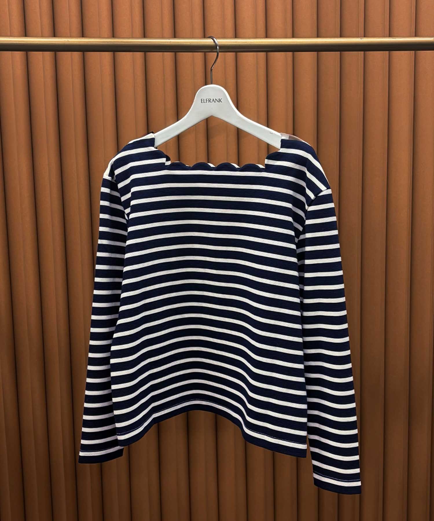 【その他のブランド/Other】の【2026SS】スカラップネック ボーダーカットソー 長袖 きれいめ インテリア・キッズ・メンズ・レディースファッション・服の通販 founy(ファニー) 　ファッション　Fashion　レディースファッション　Fashion for Women　トップス・カットソー　Cut & Sew Tops　カットソー・ベーシックTシャツ　Cut-and-Sewn Tops / Stretch Tees & Basics　エレガント 上品　Elegant　スカラップ　Scallop, Scalloped Edge　スクエア　Square, Square Shape　長袖　Long Sleeve, Full Sleeve　フラット　Flat, Flat Shoes　ボーダー　Border, Stripe　ロング　Long, Long-Length　再入荷　Restock / Back in Stock　2026年　2026　NAIV|ID: prp329100004869518 ipo3291000000036291924