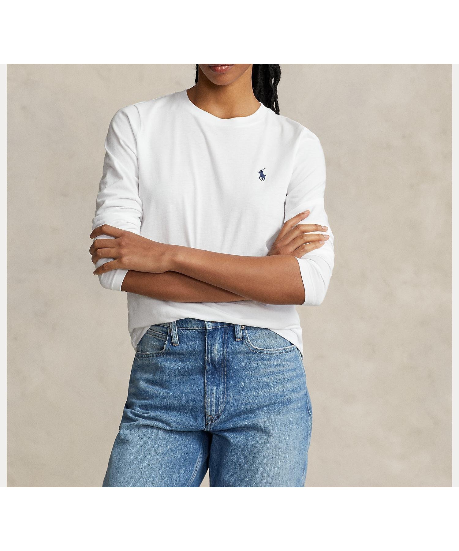 【ラルフローレン/RALPH LAUREN】のロングスリーブ ジャージー クルーネック Tシャツ インテリア・キッズ・メンズ・レディースファッション・服の通販 founy(ファニー) 　ファッション　Fashion　レディースファッション　Fashion for Women　トップス・カットソー　Cut & Sew Tops　シャツ・ブラウス・オフィスカジュアル　Elegant Blouses & Button-Ups　ロングTシャツ・Tシャツ　Longline T-Shirts & Tees　ストレート　Straight, Straight Cut　スリム　Slim, Slim Fit　スリーブ　Sleeve, Long Sleeve / Short Sleeve　フィット　Fit, Slim Fit　ロング　Long, Long-Length　長袖　Long Sleeve, Full Sleeve　100ホワイト|ID: prp329100004869541 ipo3291000000036292617