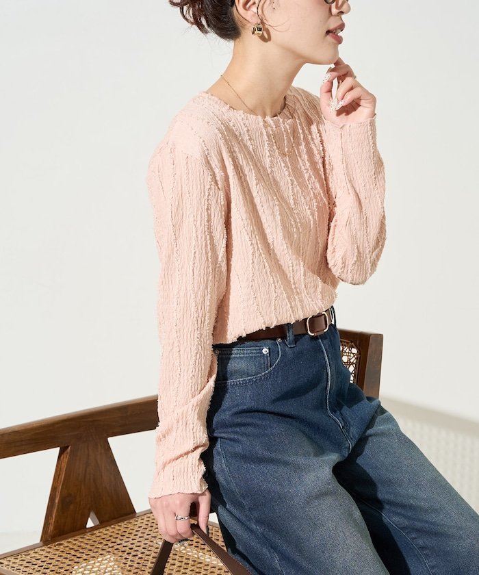 【フリークスストア/FREAK'S STORE】の限定展開 フリンジストライプロングスリーブトップス インテリア・キッズ・メンズ・レディースファッション・服の通販 founy(ファニー) 　ファッション　Fashion　レディースファッション　Fashion for Women　トップス・カットソー　Cut & Sew Tops　インナー　Innerwear　カーゴパンツ　Cargo Pants, Utility Pants　サテン　Satin, Glossy Fabric　シンプル　Simple, Minimal　ストライプ　Stripe, Striped Pattern　スラックス　Slacks, Dress Pants　デニム　Denim, Jeans Material　フリンジ　Fringe, Tassel　ボトム　Bottoms, Lower Wear　リラックス　Relax, Relaxed Fit　ロング　Long, Long-Length　ワイド　Wide, Wide Fit　S/S・春夏　SS, Spring/Summer, Warm Season　おすすめ　Recommended / Our Picks　夏　Summer　エレガント 上品　Elegant　2026年　2026　ピンク|ID: prp329100004869543 ipo3291000000036292690