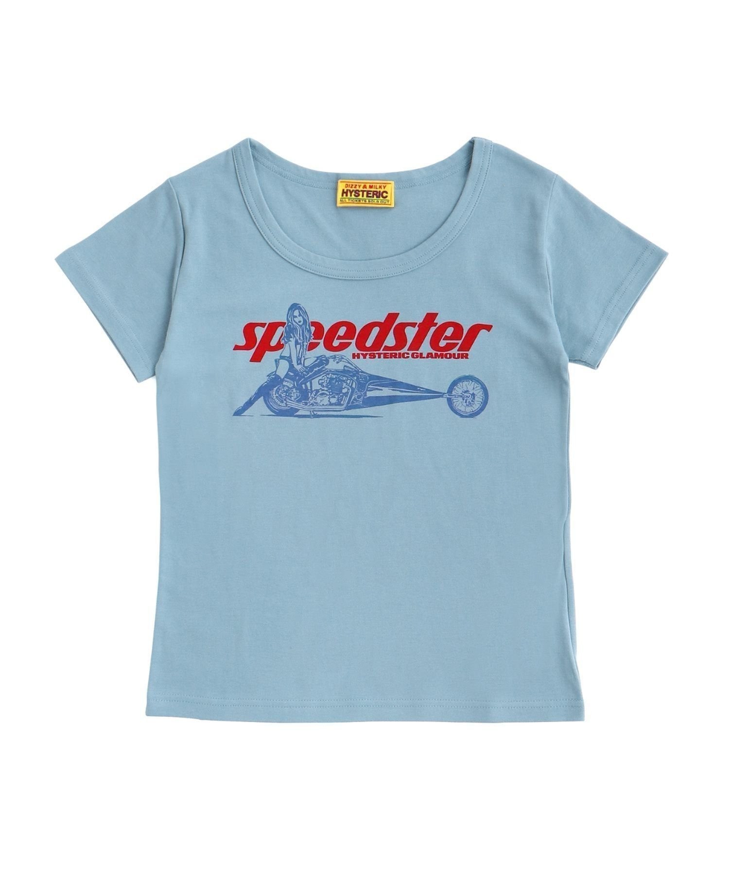 【ヒステリックグラマー/HYSTERIC GLAMOUR】のSPEEDSTER チビTシャツ インテリア・キッズ・メンズ・レディースファッション・服の通販 founy(ファニー) 　ファッション　Fashion　レディースファッション　Fashion for Women　トップス・カットソー　Cut & Sew Tops　シャツ・ブラウス・オフィスカジュアル　Elegant Blouses & Button-Ups　ロングTシャツ・Tシャツ　Longline T-Shirts & Tees　クール　Cool, Chic　グラフィック　Graphic, Graphic Design　ストレート　Straight, Straight Cut　モチーフ　Motif, Design Theme　ブルー|ID: prp329100004869546 ipo3291000000036292763