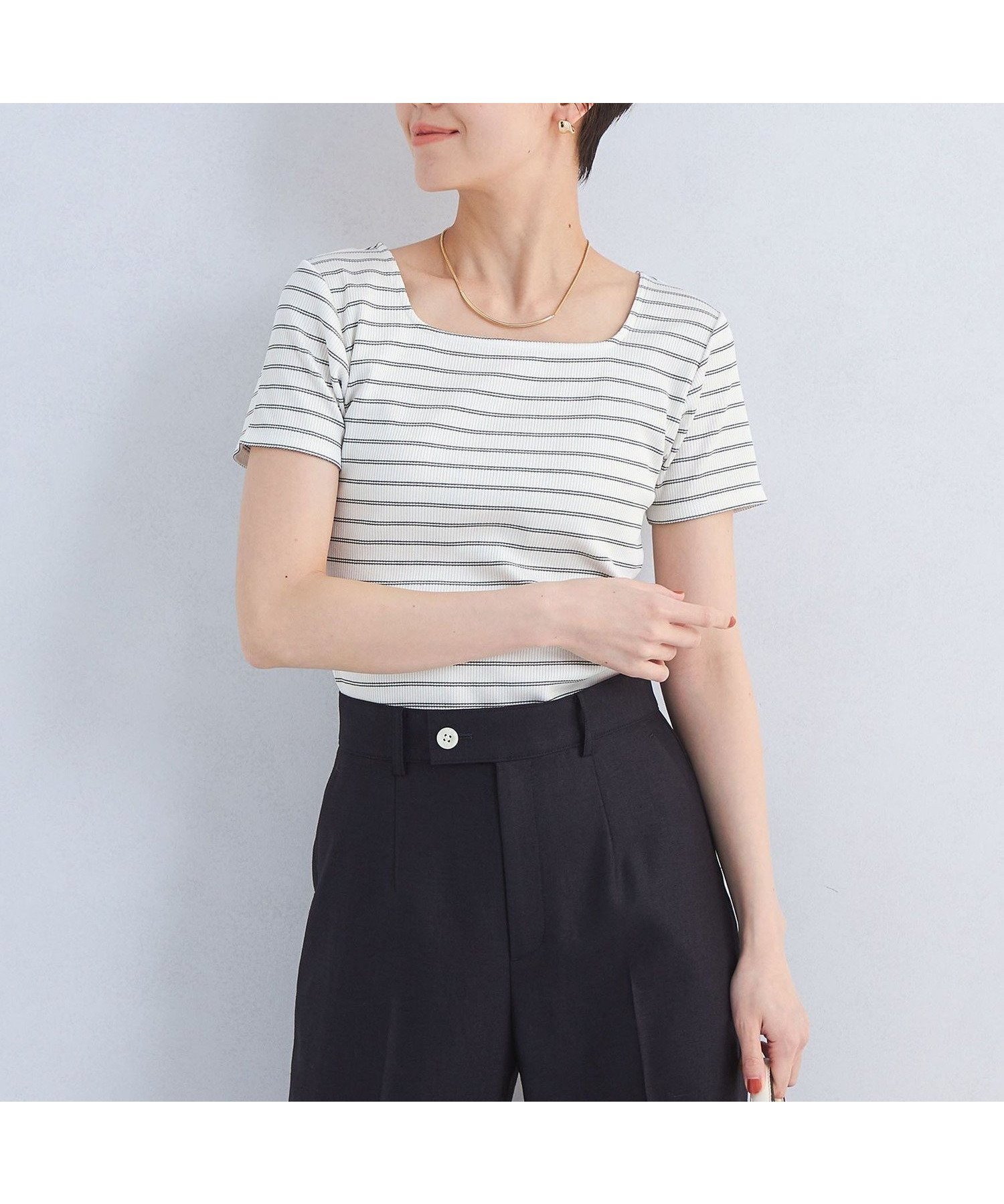 【ユナイテッドアローズ/UNITED ARROWS】のブライトリブ スクエアネック ショートスリーブ プルオーバー カットソー-制菌- インテリア・キッズ・メンズ・レディースファッション・服の通販 founy(ファニー) 　ファッション　Fashion　レディースファッション　Fashion for Women　トップス・カットソー　Cut & Sew Tops　カジュアルプルオーバー・ニットトップス　Pullovers & Knit Tops / Casual Pullovers　カットソー・ベーシックTシャツ　Cut-and-Sewn Tops / Stretch Tees & Basics　インナー　Innerwear　ウェーブ　Wavy Pattern　春　Spring　カットソー　Cut and Sewn Top　コンパクト　Compact, Small Size　抗菌　Antibacterial, Bacteria-Resistant　ショート　Short, Short Length　ジャケット　Jacket, Outerwear　スクエア　Square, Square Shape　スリーブ　Sleeve, Long Sleeve / Short Sleeve　デコルテ　Décolleté, Neckline　ボーダー　Border, Stripe　羽織　Haori, Light Jacket　アウトレット　Outlet / Clearance　おすすめ　Recommended / Our Picks　エレガント 上品　Elegant　ビジネス 仕事 通勤　Business / Work / Commuting　その他1|ID: prp329100004869549 ipo3291000000036292819