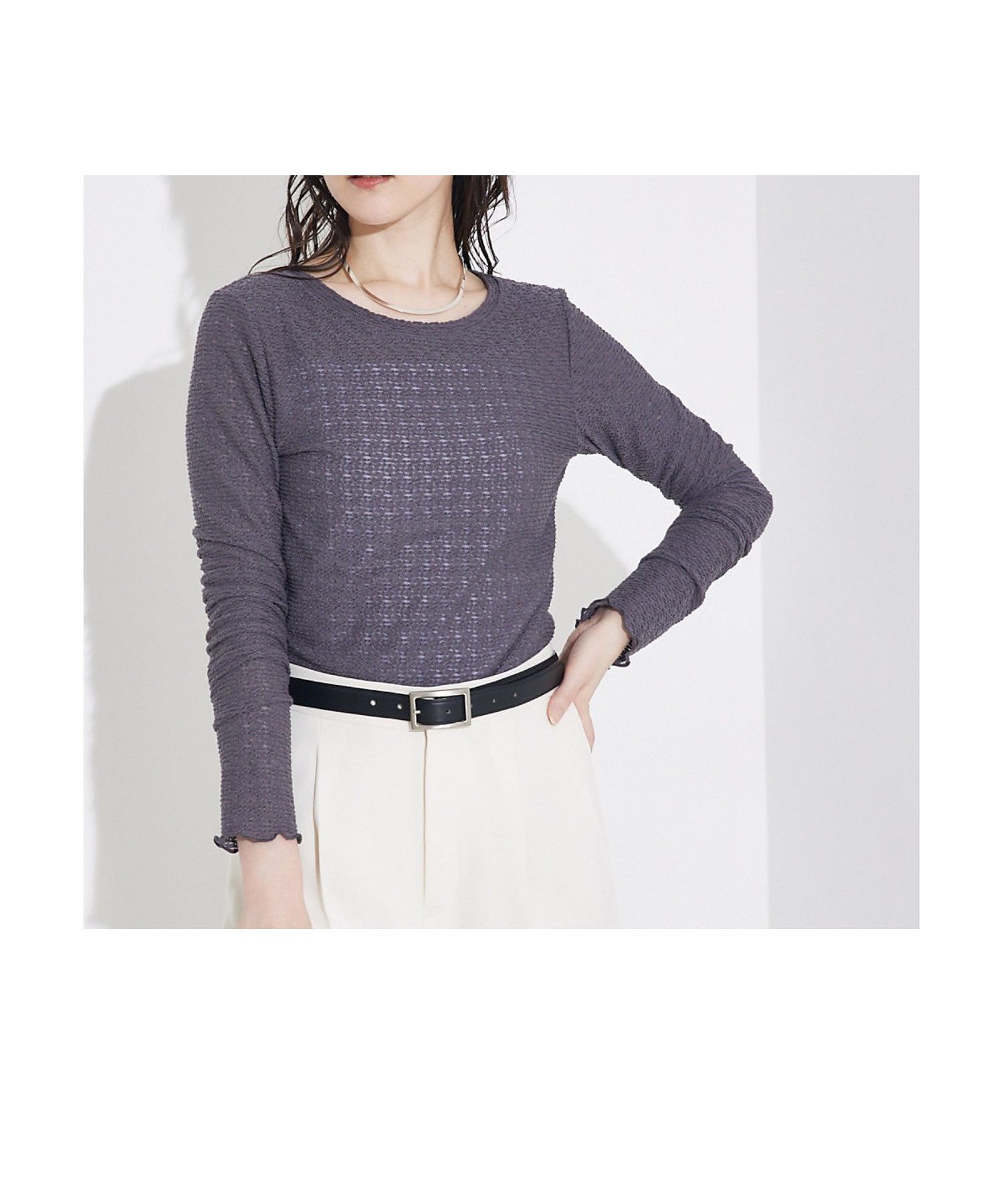 【カリテ/qualite】のジャカードニットメロウトップス インテリア・キッズ・メンズ・レディースファッション・服の通販 founy(ファニー) 　ファッション　Fashion　レディースファッション　Fashion for Women　トップス・カットソー　Cut & Sew Tops　ニット　Knit Tops & Sweaters　インナー　Innerwear　シアー　Sheer, See-Through　ジャカード／ジャガード　Jacquard, Woven Pattern　ジャケット　Jacket, Outerwear　エレガント 上品　Elegant　春　Spring　ビジネス 仕事 通勤　Business / Work / Commuting　チャコールグレー|ID: prp329100004869560 ipo3291000000036292919