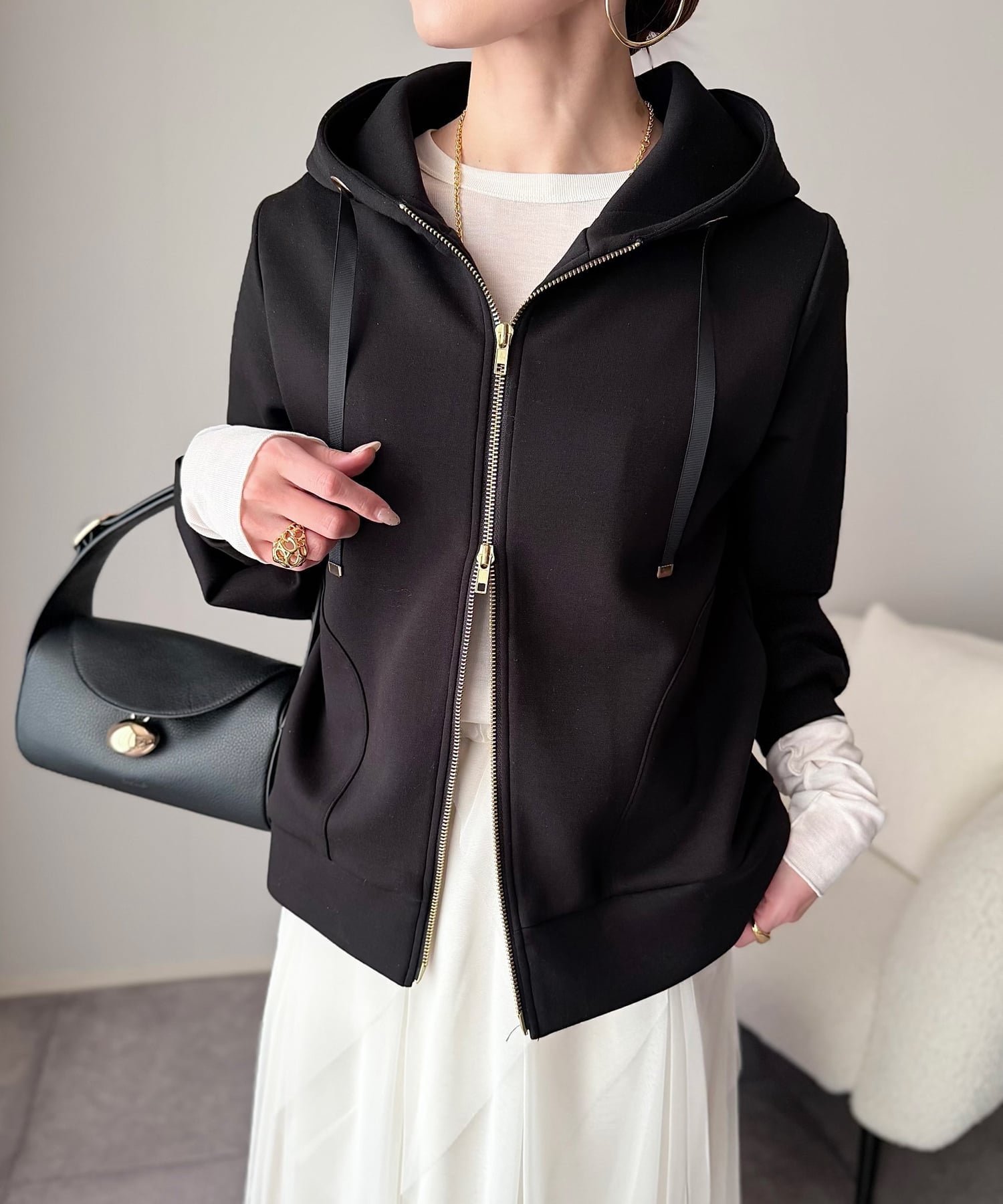 【スタイルドア/STYLEDOOR】のダンボールジップアップパーカー インテリア・キッズ・メンズ・レディースファッション・服の通販 founy(ファニー) 　ファッション　Fashion　レディースファッション　Fashion for Women　トップス・カットソー　Cut & Sew Tops　レディースパーカー・カジュアルフーディー　Casual Hoodies & Sweatshirts　アウトドア　Outdoor Clothing　インナー　Innerwear　洗える　Machine Washable　キャミソール　Camisole, Spaghetti Strap Top　コンパクト　Compact, Small Size　シルバー　Silver, Metallic Silver　シンプル　Simple, Minimal　ストレッチ　Stretch, Stretchy Fabric　タンク　Tank Top, Sleeveless Top　定番　Standard, Basic Item　パーカー　Hoodie, Parka　ベーシック　Basic, Essential　ボトム　Bottoms, Lower Wear　羽織　Haori, Light Jacket　エレガント 上品　Elegant　ブラック|ID: prp329100004869708 ipo3291000000036333227