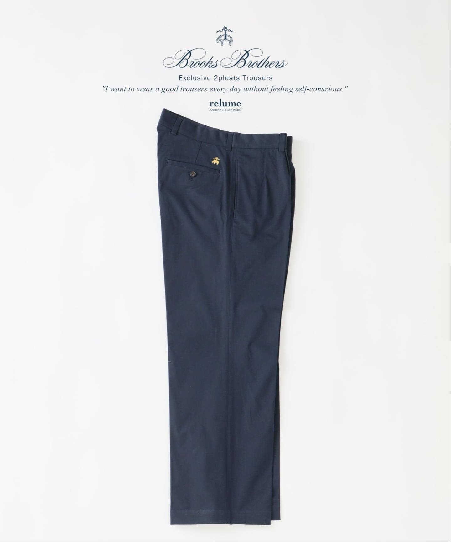 【ジャーナルスタンダード レリューム/JOURNAL STANDARD relume / MEN】のBrooks Brothers / ブルックスブラザーズ 別注 2プリーツ スラックス インテリア・キッズ・メンズ・レディースファッション・服の通販 founy(ファニー) 　ファッション　Fashion　メンズファッション　Fashion for Men　アンクル　Ankle-Length Design　シューズ　Shoes, Footwear　スニーカー　Sneakers, Trainers　スラックス　Slacks, Dress Pants　テーパード　Tapered, Tapered Pants　定番　Standard, Basic Item　バランス　Balance, Style Balance　フィット　Fit, Slim Fit　プリーツ　Pleats, Pleated　ポケット　Pocket, Pocket Detail　別注　Limited Edition, Custom Order　モダン　Modern, Contemporary　リラックス　Relax, Relaxed Fit　ネイビー|ID: prp329100004869715 ipo3291000000036294015
