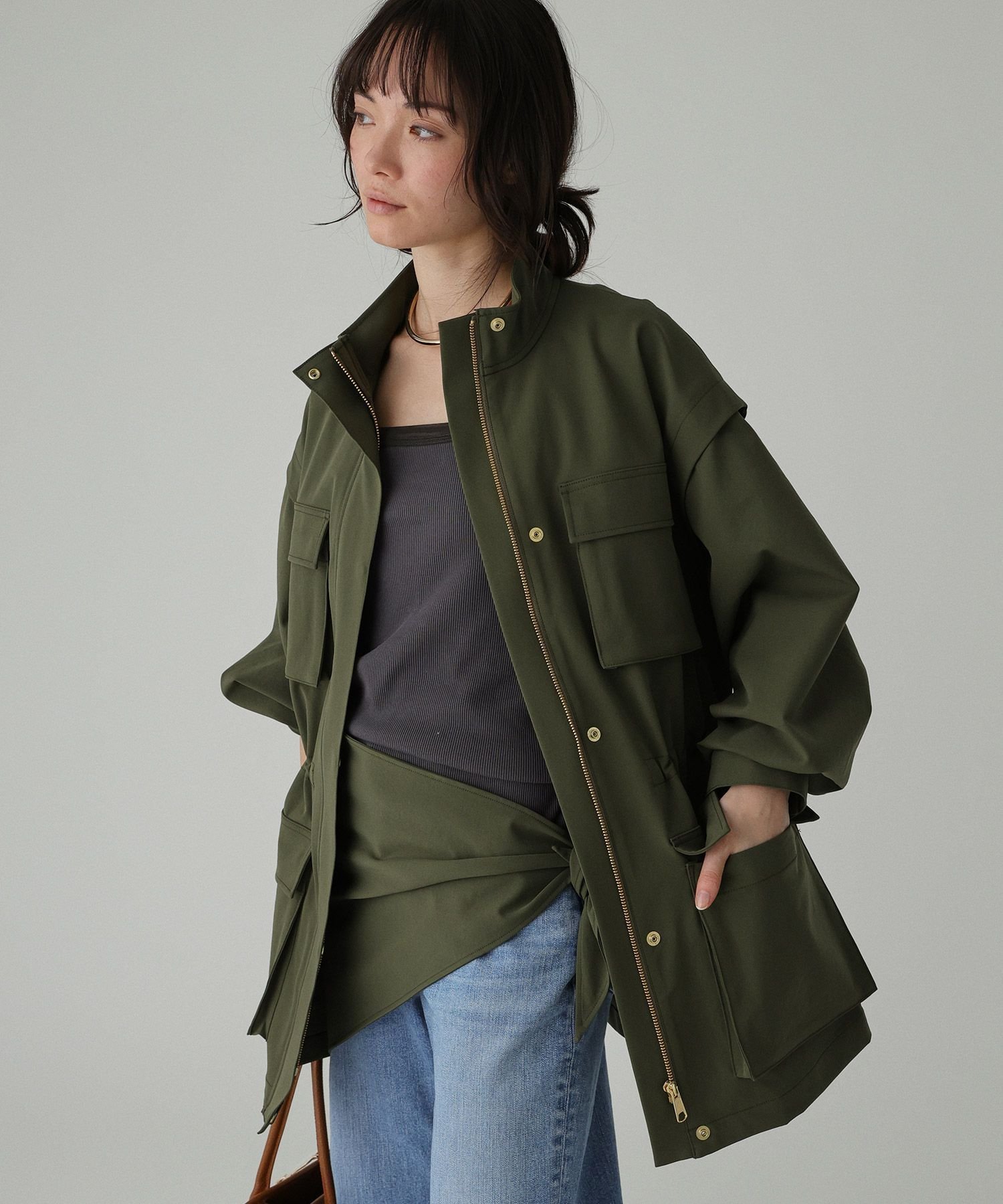 【バビロン/BABYLONE / KIDS】の【撥水・UVカット】ダブルクロスブルゾン インテリア・キッズ・メンズ・レディースファッション・服の通販 founy(ファニー) 　ファッション　Fashion　キッズファッション　Fashion for Kids　春　Spring　スカーフ　Scarf, Neckwear　ドローストリング　Drawstring, Pull Cord　フェミニン　Feminine, Girly　ブルゾン　Blouson, Bomber Jacket　ミリタリー　Military, Army Style　再入荷　Restock / Back in Stock　おすすめ　Recommended / Our Picks　カーキ|ID: prp329100004869784 ipo3291000000036294452