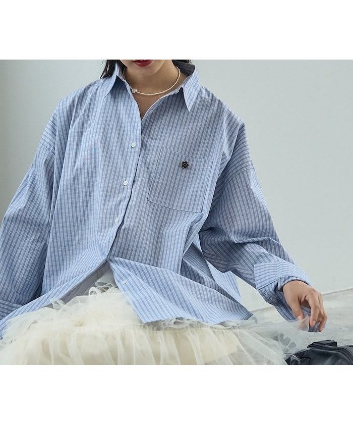 【フリークスストア/FREAK'S STORE】のロゴ刺繍ビッグシャツ 限定展開 25AW26SS インテリア・キッズ・メンズ・レディースファッション・服の通販 founy(ファニー) 　ファッション　Fashion　レディースファッション　Fashion for Women　トップス・カットソー　Cut & Sew Tops　シャツ・ブラウス・オフィスカジュアル　Elegant Blouses & Button-Ups　カーゴパンツ　Cargo Pants, Utility Pants　シンプル　Simple, Minimal　スペシャル　Special, Limited Edition　スラックス　Slacks, Dress Pants　ダメージ　Distressed, Destroyed　デニム　Denim, Jeans Material　ハーフ　Half, Half-Length　ビッグ　Big, Oversized　フラワー　Flower, Floral　ポケット　Pocket, Pocket Detail　ミニスカート　Mini Skirt, Short Skirt　メンズ　Men's, Menswear　モチーフ　Motif, Design Theme　リアル　Real, Realistic　A/W・秋冬　Autumn/Winter　冬　Winter / This Winter　おすすめ　Recommended / Our Picks　2025年　2025　2025-2026秋冬・A/W　Autumn/Winter 2025–26 AW25–26　2026年　2026　ブルーチェック|ID: prp329100004869794 ipo3291000000036294518