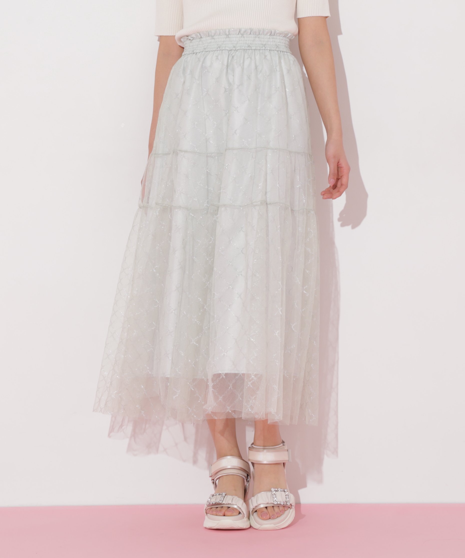 【ジルバイジルスチュアート/JILL by JILLSTUART】のラメチュールティアードスカート インテリア・キッズ・メンズ・レディースファッション・服の通販 founy(ファニー) ファッション Fashion レディースファッション Fashion for Women スカート Skirts ティアードスカート Tiered Skirts シルバー Silver, Metallic Silver スマート Smart, Elegant チュール Tulip, Tulip Motif トレンド Trend, Trending Now リラックス Relax, Relaxed Fit 無地 Plain, Solid Color ライトグリーン|ID: prp329100004869810 ipo3291000000036294604