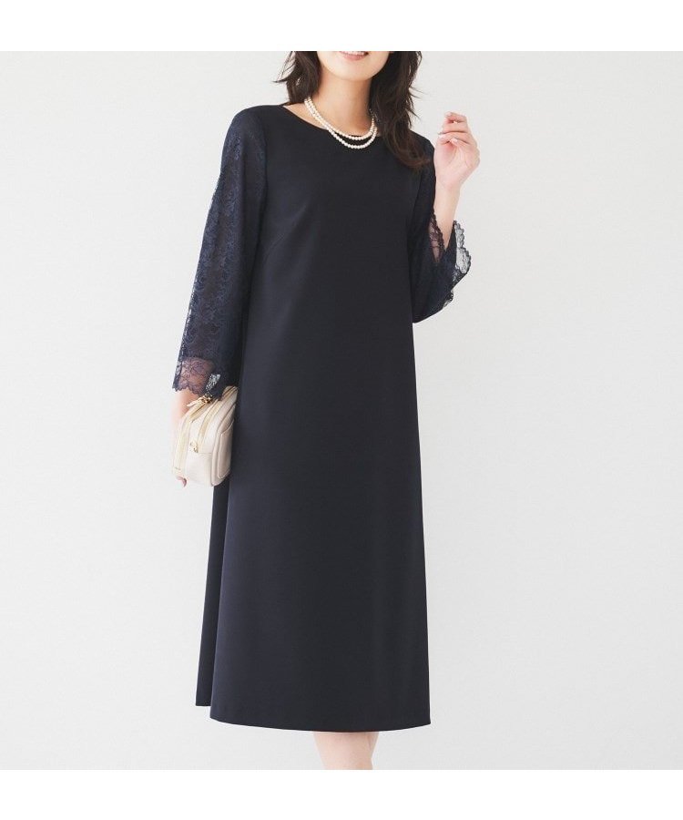 【アンタイトル/UNTITLED】の【フォーマルドレス/セレモニー/オケージョン】袖レース サックワンピース インテリア・キッズ・メンズ・レディースファッション・服の通販 founy(ファニー) ファッション Fashion レディースファッション Fashion for Women ワンピース Dresses フォーマル・パーティードレス・結婚式用ドレス Elegant & Casual Dresses オケージョン Occasion Wear シフォン Chiffon, Lightweight Fabric シンプル Simple, Minimal ジャケット Jacket, Outerwear スマート Smart, Elegant ネックレス Necklace, Pendant Necklace パール Pearl, Pearl Accent ブローチ Brooch, Pin Brooch ボタニカル Botanical, Floral Pattern ポケット Pocket, Pocket Detail レース Lace, Lace Fabric セレモニー Ceremony ネイビー|ID: prp329100004869819 ipo3291000000036294644