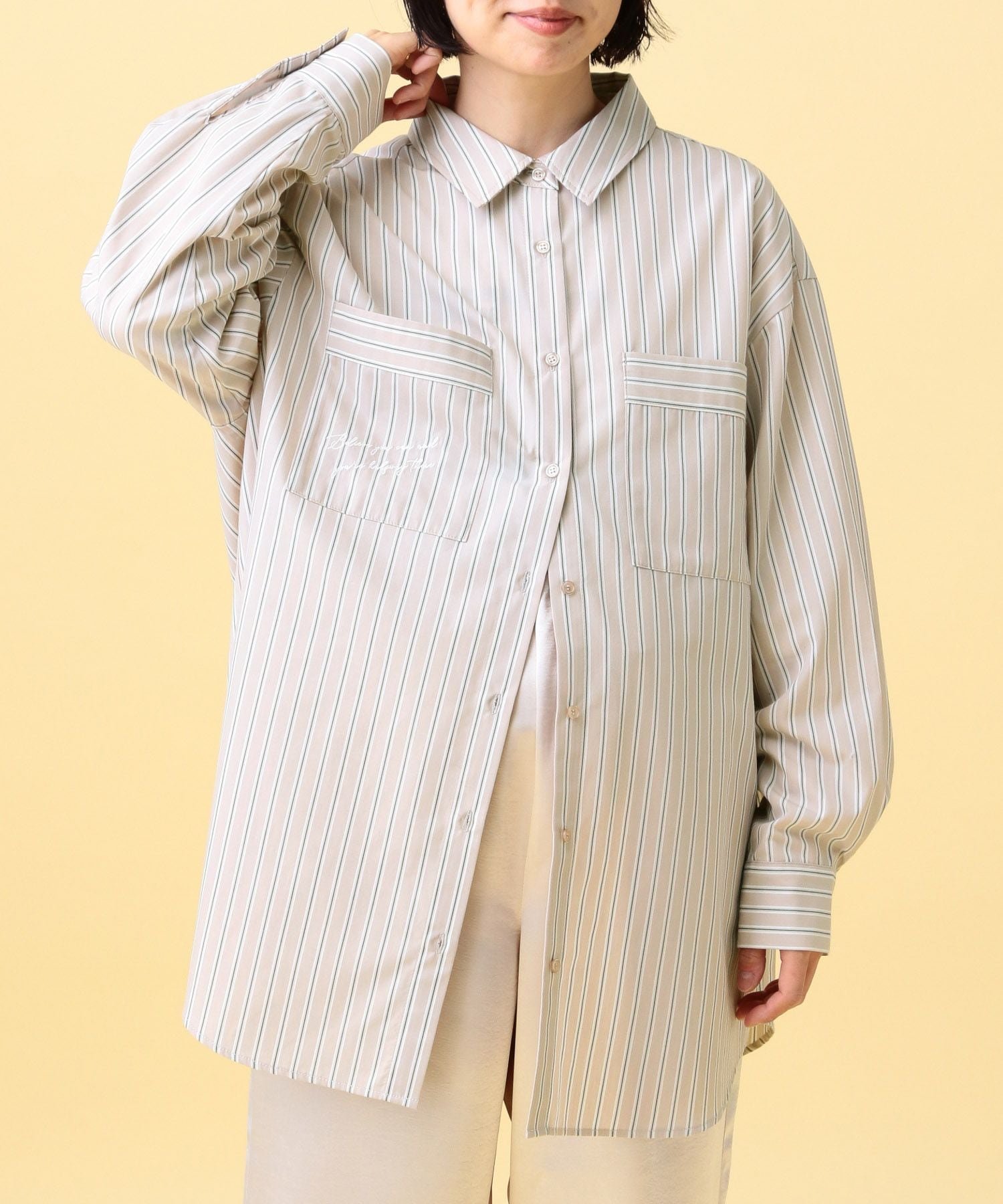 【レプシィム ローリーズファーム/LEPSIM LOWRYS FARM】の【産前・産後対応】マタニティ/ストライプ刺繍シャツ インテリア・キッズ・メンズ・レディースファッション・服の通販 founy(ファニー) ファッション Fashion キッズファッション Fashion for Kids おすすめ Recommended / Our Picks ストライプ Stripe, Striped Pattern フレア Flare, Flared ポケット Pocket, Pocket Detail ベージュ52|ID: prp329100004869821 ipo3291000000036294666