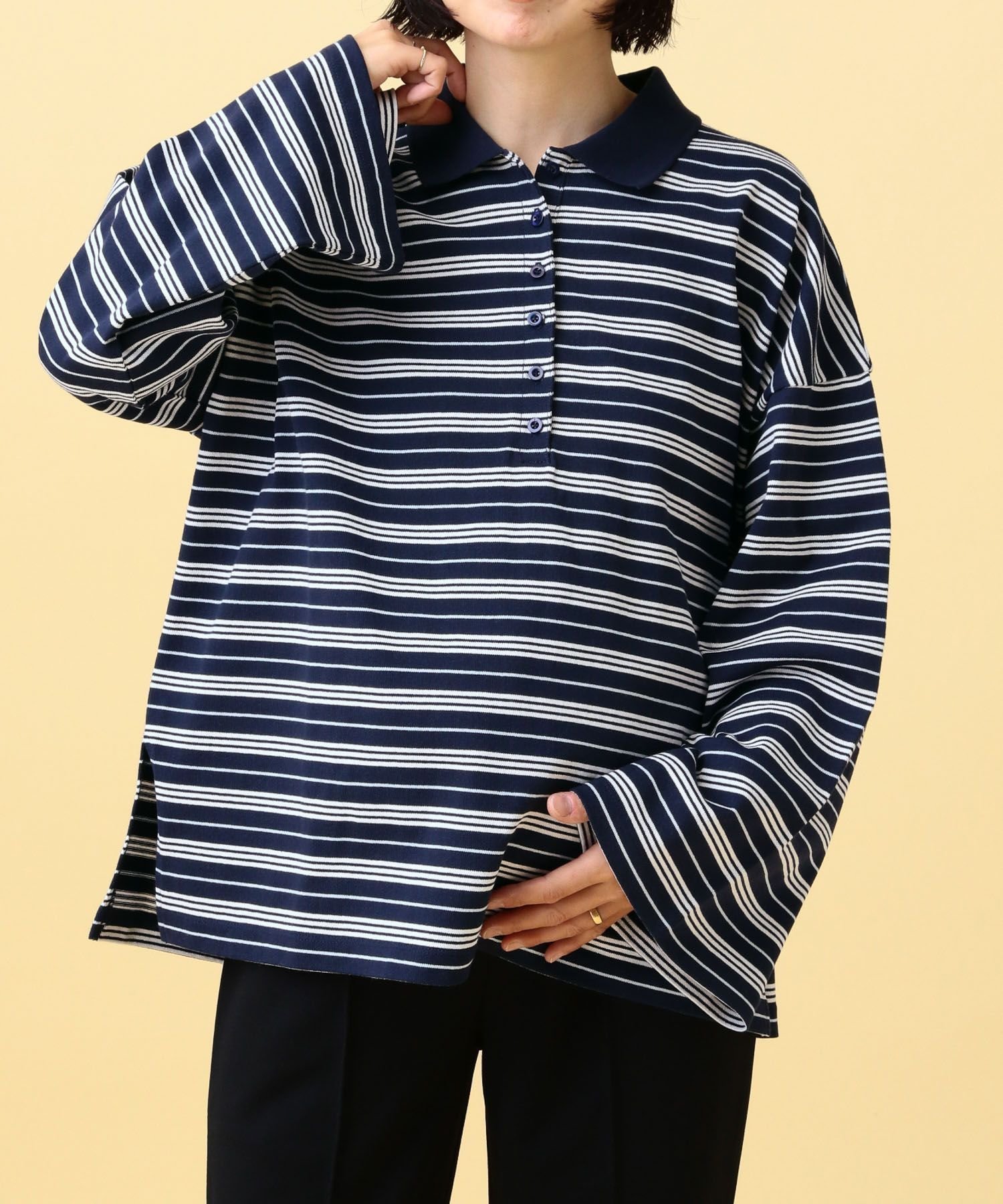 【レプシィム ローリーズファーム/LEPSIM LOWRYS FARM】の【産前・産後対応】マタニティ/ボーダーポロ襟プルオーバー インテリア・キッズ・メンズ・レディースファッション・服の通販 founy(ファニー) 　ファッション　Fashion　キッズファッション　Fashion for Kids　トップス・カットソー　Cut & Sew Tops　おすすめ　Recommended / Our Picks　スリット　Slit, Slit Detail　フレア　Flare, Flared　ボーダー　Border, Stripe　ネイビー88|ID: prp329100004869837 ipo3291000000036294809