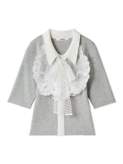 【スナイデル/SNIDEL】のエンブロイダリーカラードッキングニット インテリア・キッズ・メンズ・レディースファッション・服の通販 founy(ファニー) 　ファッション　Fashion　レディースファッション　Fashion for Women　トップス・カットソー　Cut & Sew Tops　ニット　Knit Tops & Sweaters　ウェーブ　Wavy Pattern　エレガント 上品　Elegant　オーガンジー　Organza Fabric　クラシカル　Classical, Vintage-Inspired　シアー　Sheer, See-Through　シフォン　Chiffon, Lightweight Fabric　ストレート　Straight, Straight Cut　スマート　Smart, Elegant　チュール　Tulip, Tulip Motif　ドッキング　Docking, Mixed Material　フィット　Fit, Slim Fit　フロント　Front, Front Design　ヘアアクセ　Hair Accessory, Hair Clip　ボトム　Bottoms, Lower Wear　半袖　Short Sleeve, Half Sleeve　モチーフ　Motif, Design Theme　リボン　Ribbon, Bow　ループ　Loop, Loop Knit　レース　Lace, Lace Fabric　ロマンティック　Romantic, Feminine Style　おすすめ　Recommended / Our Picks　LGRY[005]|ID: prp329100004870140 ipo3291000000036297087