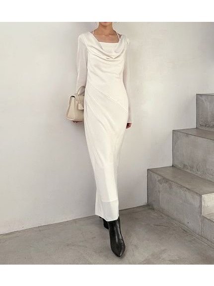 【スナイデル/SNIDEL】のドレープバックサテンロングワンピース 人気、トレンドファッション・服の通販 founy(ファニー) 　ファッション　Fashion　レディースファッション　Fashion for Women　ワンピース　Dresses　インナー　Innerwear　キャミソール　Camisole, Spaghetti Strap Top　サテン　Satin, Glossy Fabric　シンプル　Simple, Minimal　ストレート　Straight, Straight Cut　スマート　Smart, Elegant　スリット　Slit, Slit Detail　デコルテ　Décolleté, Neckline　ドッキング　Docking, Mixed Material　ドレープ　Drape, Draping Fabric　おすすめ　Recommended / Our Picks　 other-1|ID: prp329100004870178 ipo3291000000036297468