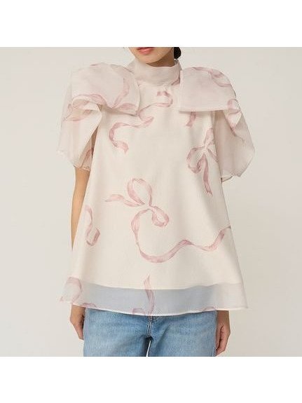 【スナイデル/SNIDEL】のSustainableリボンライクオーガンシースルーブラウス インテリア・キッズ・メンズ・レディースファッション・服の通販 founy(ファニー) 　ファッション　Fashion　レディースファッション　Fashion for Women　トップス・カットソー　Cut & Sew Tops　シャツ・ブラウス・オフィスカジュアル　Elegant Blouses & Button-Ups　オーガンジー　Organza Fabric　シアー　Sheer, See-Through　スタンド　Stand Collar, Upright Stand　スマート　Smart, Elegant　フェミニン　Feminine, Girly　リボン　Ribbon, Bow　人気　Popular, Best Seller　無地　Plain, Solid Color　LPNK[061]|ID: prp329100004871058 ipo3291000000036309377