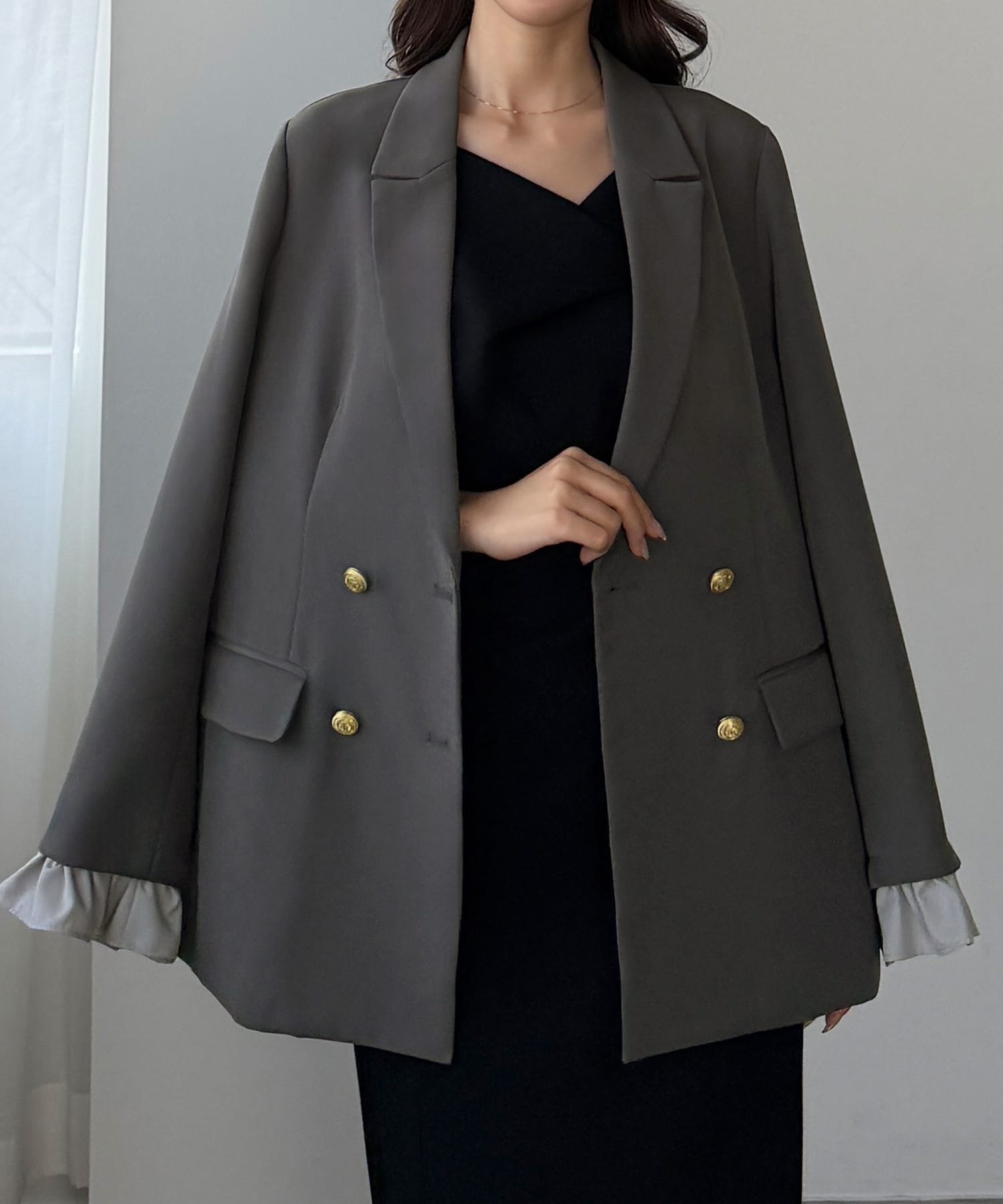 【ジュノア/JUNOAH】のLouere フリルレイヤードデザインジャケット インテリア・キッズ・メンズ・レディースファッション・服の通販 founy(ファニー) 　ファッション　Fashion　レディースファッション　Fashion for Women　アウター　Coat / Outerwear Collection　レディースジャケット・軽アウター　Jackets　ダークグレー|ID: prp329100004871421 ipo3291000000036315588