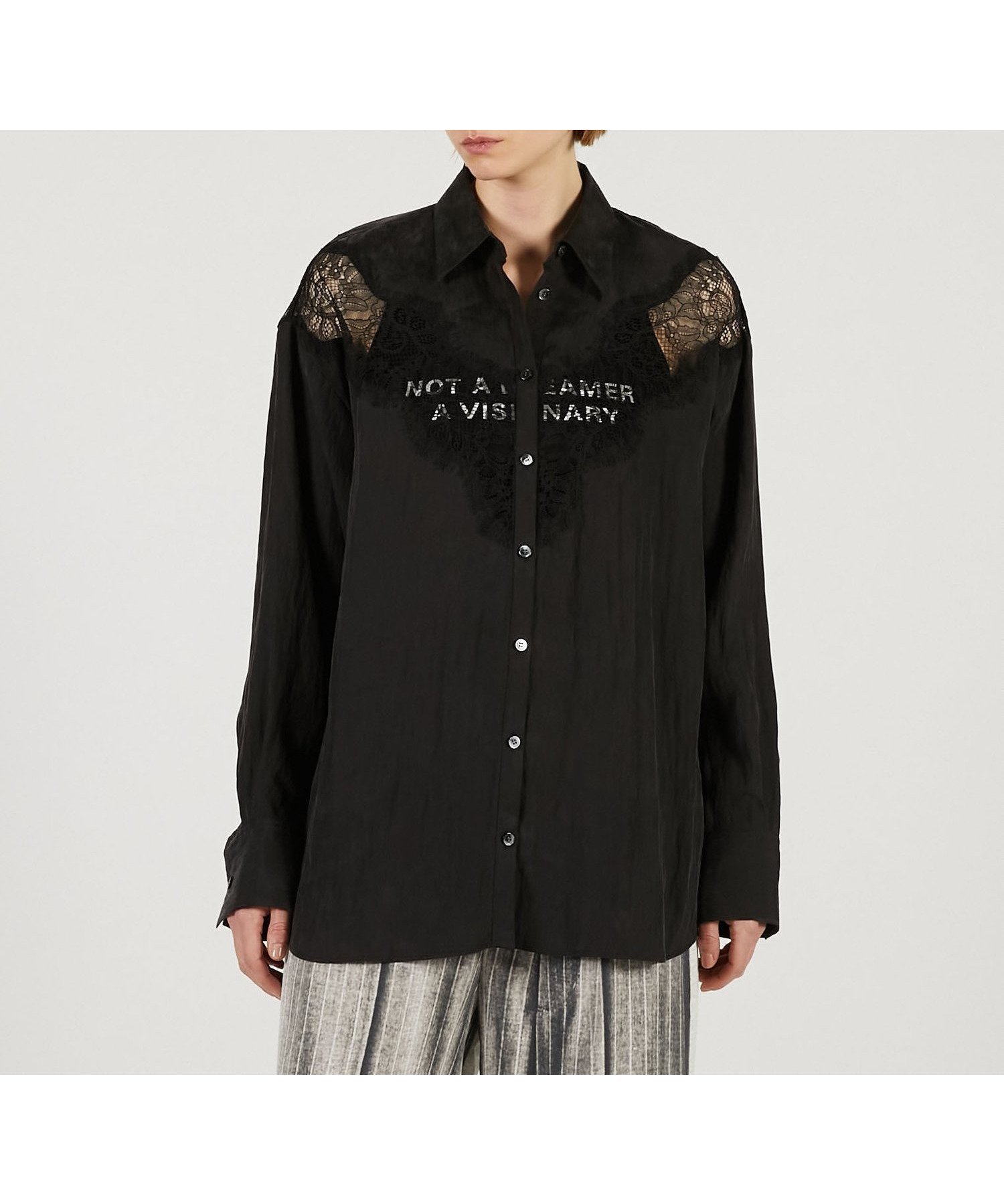 【プランク プロジェクト/PRANK PROJECT】のレースコンビシャツ / Lace Combination Dress インテリア・キッズ・メンズ・レディースファッション・服の通販 founy(ファニー) 　ファッション　Fashion　レディースファッション　Fashion for Women　トップス・カットソー　Cut & Sew Tops　シャツ・ブラウス・オフィスカジュアル　Elegant Blouses & Button-Ups　ワンピース　Dresses　フォーマル・パーティードレス・結婚式用ドレス　Elegant & Casual Dresses　エレガント 上品　Elegant　シルク　Silk, 100% Silk　シンプル　Simple, Minimal　セットアップ　Set-Up, Coordinated Outfit　チェック　Check, Plaid, Tartan　デニム　Denim, Jeans Material　レース　Lace, Lace Fabric　夏　Summer　春　Spring　無地　Plain, Solid Color　BLK|ID: prp329100004871880 ipo3291000000036324574