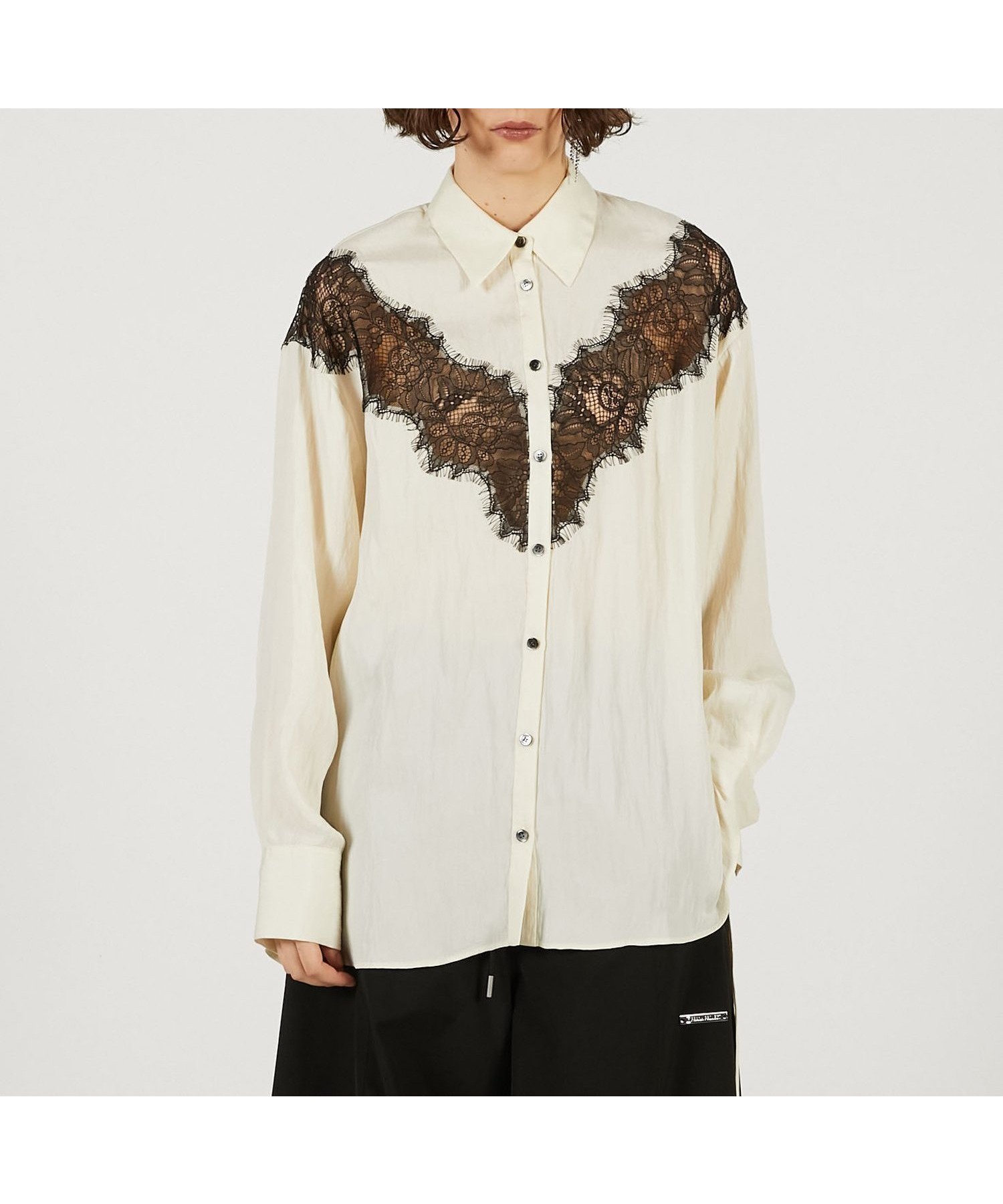 【プランク プロジェクト/PRANK PROJECT】のレースコンビシャツ / Lace Combination Dress インテリア・キッズ・メンズ・レディースファッション・服の通販 founy(ファニー) 　ファッション　Fashion　レディースファッション　Fashion for Women　トップス・カットソー　Cut & Sew Tops　シャツ・ブラウス・オフィスカジュアル　Elegant Blouses & Button-Ups　ワンピース　Dresses　フォーマル・パーティードレス・結婚式用ドレス　Elegant & Casual Dresses　エレガント 上品　Elegant　シルク　Silk, 100% Silk　シンプル　Simple, Minimal　セットアップ　Set-Up, Coordinated Outfit　チェック　Check, Plaid, Tartan　デニム　Denim, Jeans Material　レース　Lace, Lace Fabric　夏　Summer　春　Spring　無地　Plain, Solid Color　WHT|ID: prp329100004871880 ipo3291000000036324575