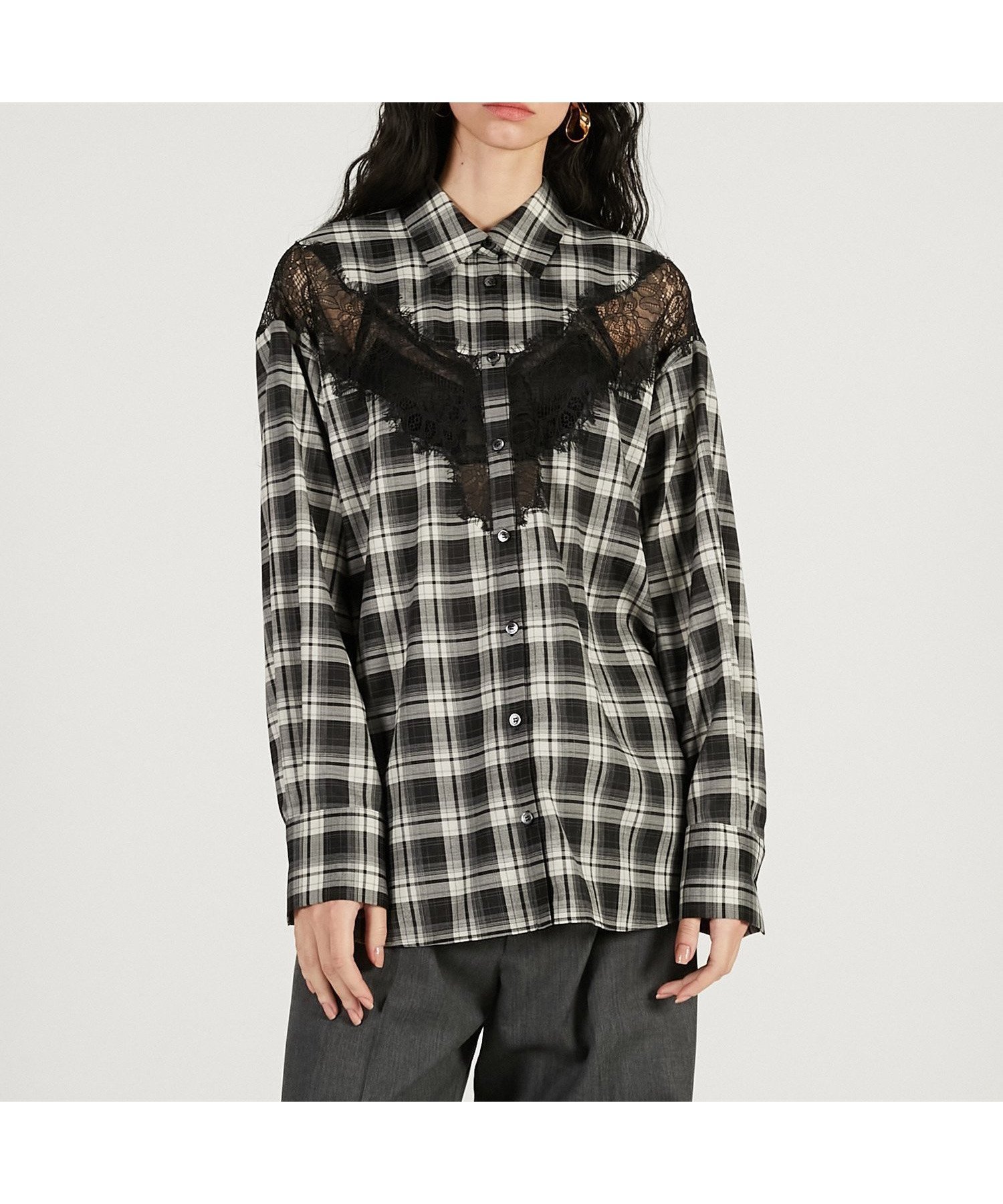 【プランク プロジェクト/PRANK PROJECT】のレースコンビシャツ / Lace Combination Dress インテリア・キッズ・メンズ・レディースファッション・服の通販 founy(ファニー) 　ファッション　Fashion　レディースファッション　Fashion for Women　トップス・カットソー　Cut & Sew Tops　シャツ・ブラウス・オフィスカジュアル　Elegant Blouses & Button-Ups　ワンピース　Dresses　フォーマル・パーティードレス・結婚式用ドレス　Elegant & Casual Dresses　エレガント 上品　Elegant　シルク　Silk, 100% Silk　シンプル　Simple, Minimal　セットアップ　Set-Up, Coordinated Outfit　チェック　Check, Plaid, Tartan　デニム　Denim, Jeans Material　レース　Lace, Lace Fabric　夏　Summer　春　Spring　無地　Plain, Solid Color　MLT1|ID: prp329100004871880 ipo3291000000036324576