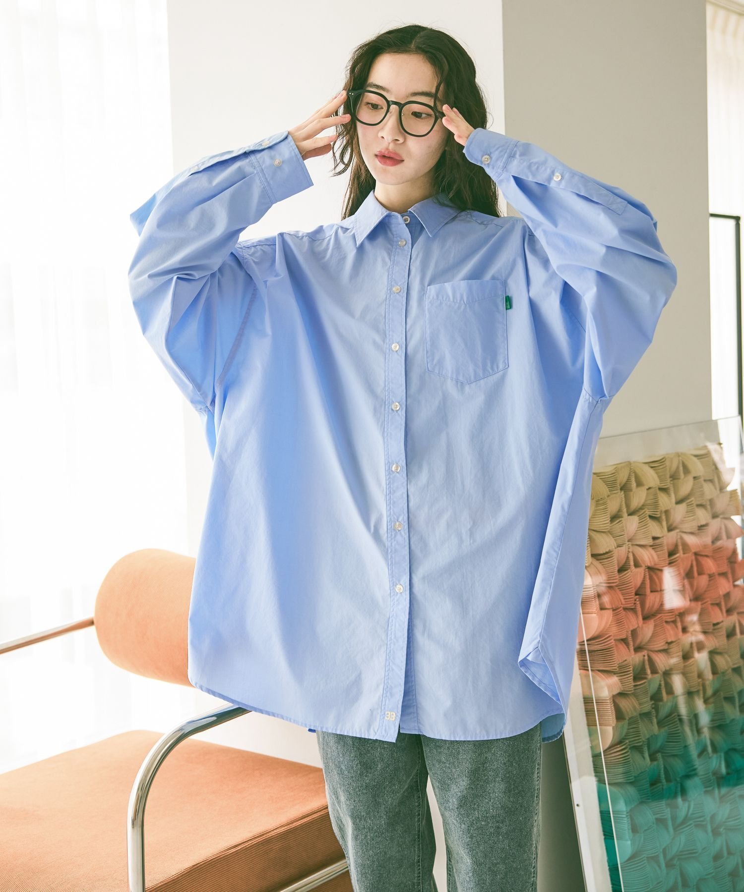 【ニコアンド/niko and】のケアイージーBOYSライクシャツ インテリア・キッズ・メンズ・レディースファッション・服の通販 founy(ファニー) 　ファッション　Fashion　レディースファッション　Fashion for Women　トップス・カットソー　Cut & Sew Tops　シャツ・ブラウス・オフィスカジュアル　Elegant Blouses & Button-Ups　おすすめ　Recommended / Our Picks　インナー　Innerwear　ギンガム　Gingham, Gingham Fabric　スウェット / スエット　Sweatshirt, Sweatwear　チェック　Check, Plaid, Tartan　ハイネック　High Neck, Mock Neck　ビッグ　Big, Oversized　ベーシック　Basic, Essential　ワンポイント　One Point, Statement Accent　定番　Standard, Basic Item　春　Spring　無地　Plain, Solid Color　ブルー|ID: prp329100004872206 ipo3291000000036333182