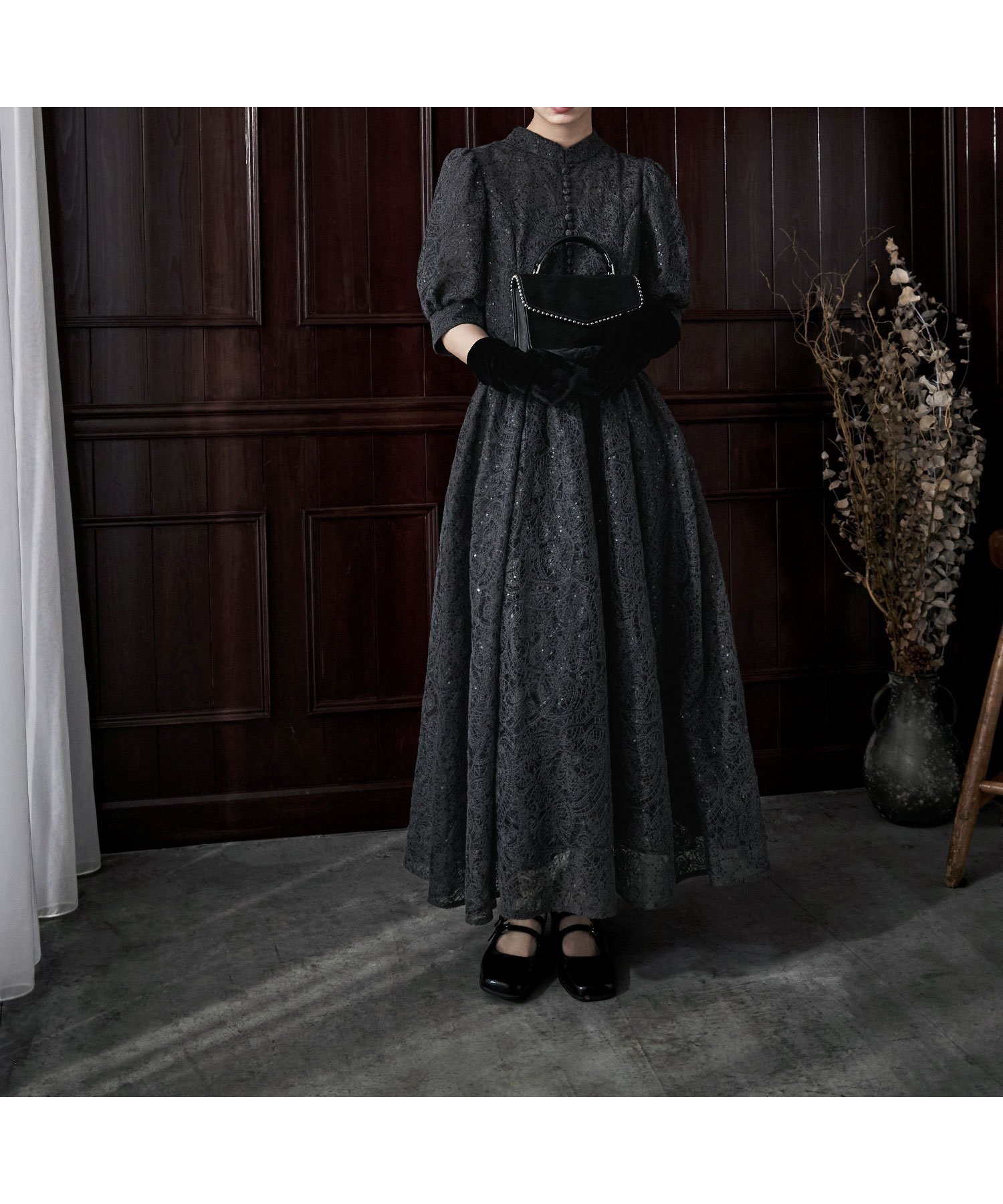 【ビーフラット/bflat】のスパングルレースキャスリーンフレアドレス インテリア・キッズ・メンズ・レディースファッション・服の通販 founy(ファニー) 　ファッション　Fashion　レディースファッション　Fashion for Women　ワンピース　Dresses　フォーマル・パーティードレス・結婚式用ドレス　Elegant & Casual Dresses　クラシカル　Classical, Vintage-Inspired　スタンド　Stand Collar, Upright Stand　スパンコール　Sequins, Sequin Embellishment　トレンド　Trend, Trending Now　フィット　Fit, Slim Fit　フレア　Flare, Flared　ペイズリー　Paisley, Ethnic Pattern　ポケット　Pocket, Pocket Detail　レース　Lace, Lace Fabric　おすすめ　Recommended / Our Picks　結婚式　Wedding　二次会　After Party　チャコール|ID: prp329100004872237 ipo3291000000036333950