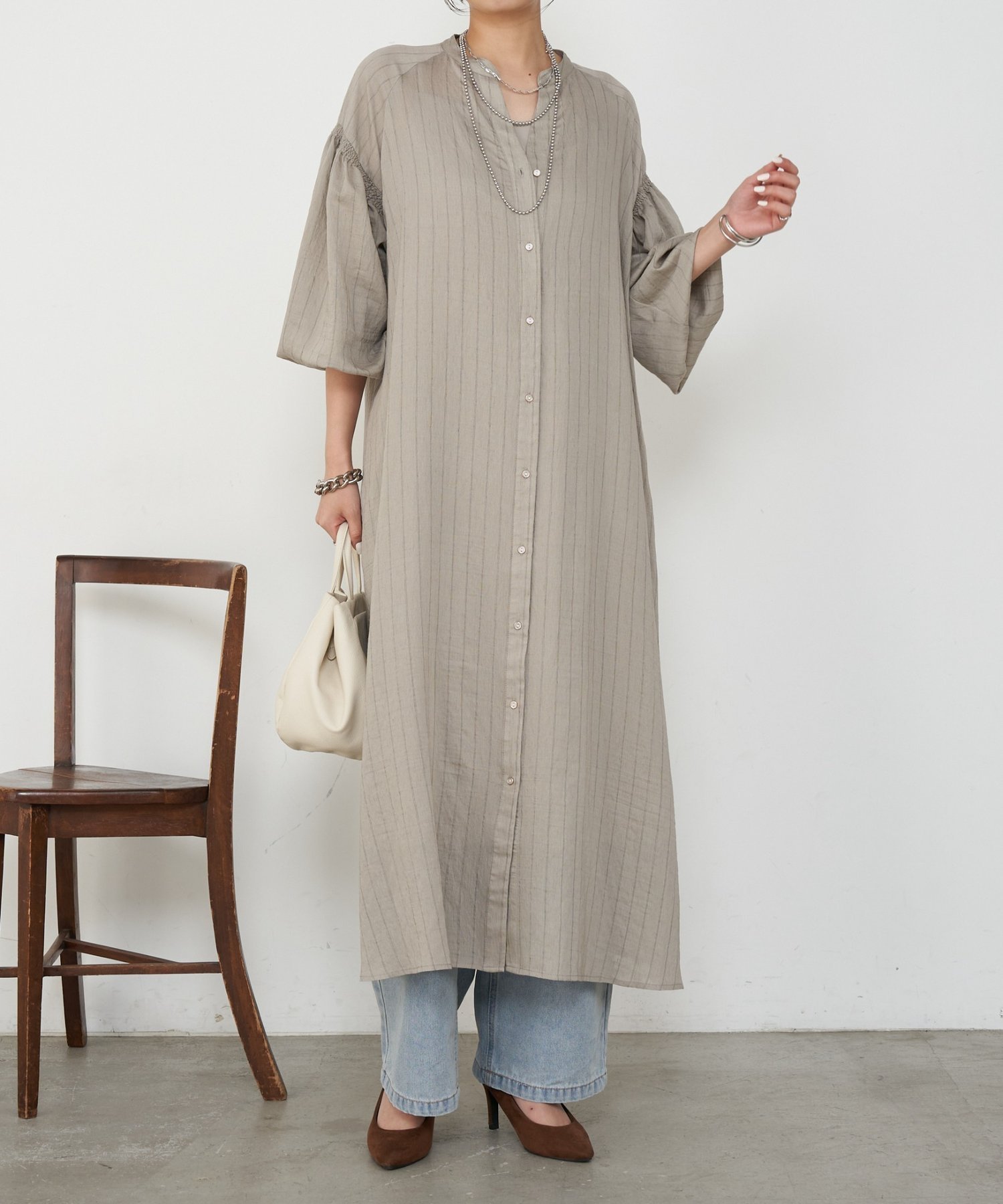 【ジェナ エスパス メルヴェイユ/Jena espace merveilleux】のストライプワンピ インテリア・キッズ・メンズ・レディースファッション・服の通販 founy(ファニー) 　ファッション　Fashion　レディースファッション　Fashion for Women　ワンピース　Dresses　ストライプ　Stripe, Striped Pattern　スマート　Smart, Elegant　再入荷　Restock / Back in Stock　おすすめ　Recommended / Our Picks　ベージュ|ID: prp329100004872241 ipo3291000000036334048