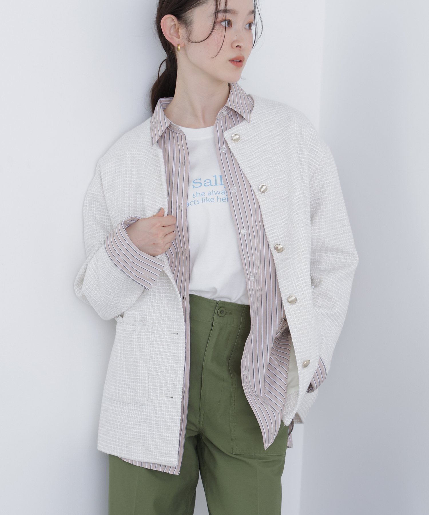 【ナチュラル ビューティー ベーシック/NATURAL BEAUTY BASIC】のN. オーバーツイードジャケット インテリア・キッズ・メンズ・レディースファッション・服の通販 founy(ファニー) 　ファッション　Fashion　レディースファッション　Fashion for Women　アウター　Coat / Outerwear Collection　レディースジャケット・軽アウター　Jackets　インナー　Innerwear　ジャケット　Jacket, Outerwear　ツイード　Twill, Twill Weave　デニム　Denim, Jeans Material　トレンド　Trend, Trending Now　ロング　Long, Long-Length　エレガント 上品　Elegant　オフホワイト2|ID: prp329100004872425 ipo3291000000036339017