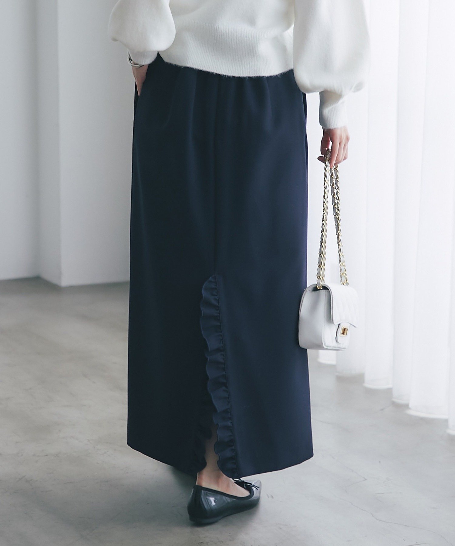 【ラブティックボンボン/La boutique BonBon】の【今すぐお届け!】ダブルクロスナローマキシスカート インテリア・キッズ・メンズ・レディースファッション・服の通販 founy(ファニー) 　ファッション　Fashion　レディースファッション　Fashion for Women　スカート　Skirts　キャミソール　Camisole, Spaghetti Strap Top　シンプル　Simple, Minimal　セットアップ　Set-Up, Coordinated Outfit　ダブル　Double, Double-Breasted　フェミニン　Feminine, Girly　フリル　Frill, Ruffle　ペチコート　Petticoat, Underskirt　ポケット　Pocket, Pocket Detail　マキシ　Maxi, Full Length　冬　Winter / This Winter　おすすめ　Recommended / Our Picks　エレガント 上品　Elegant　ネイビー|ID: prp329100004872466 ipo3291000000036339872