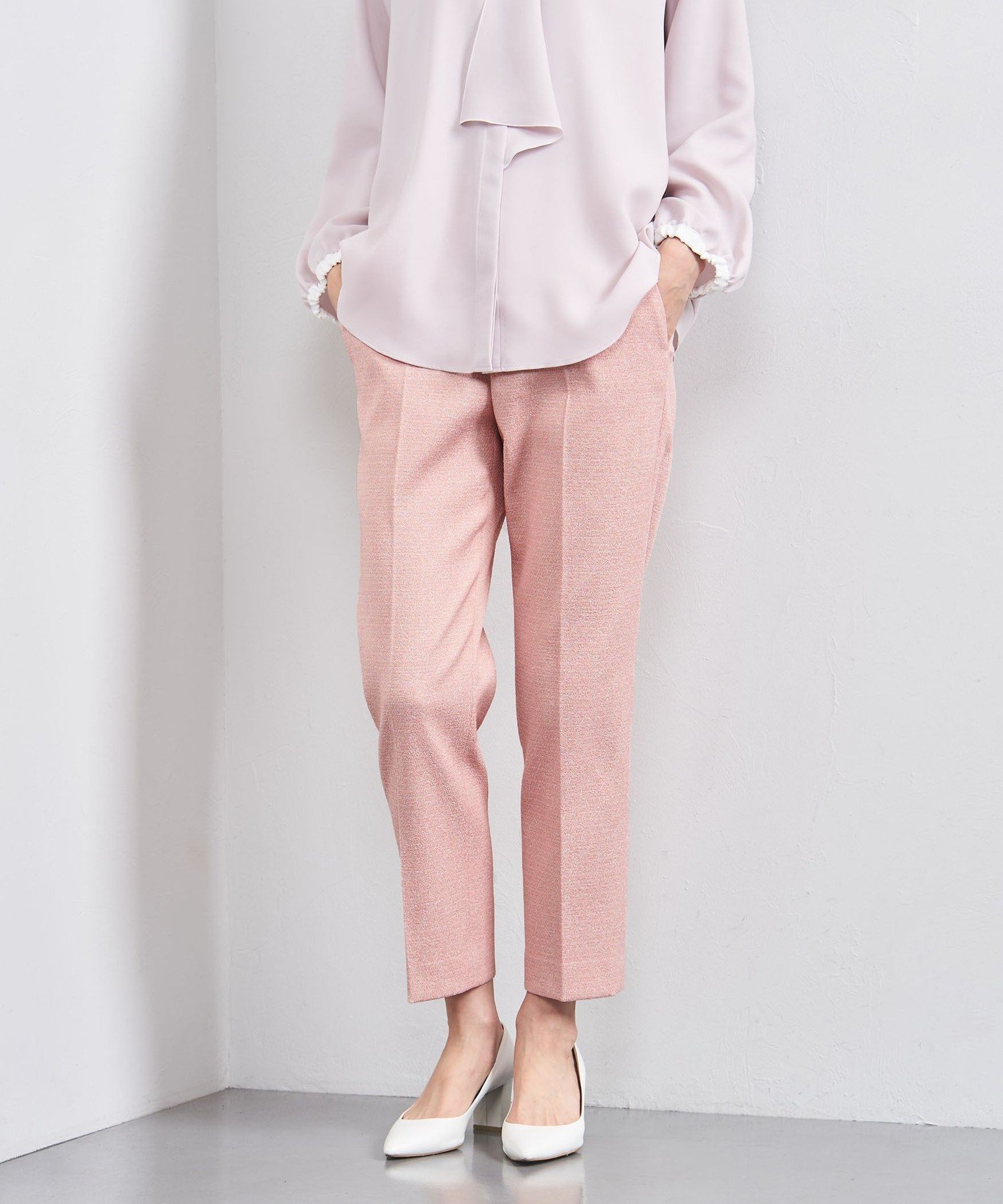 【ユナイテッドアローズ/UNITED ARROWS】のラメ ジャガード スリムパンツ インテリア・キッズ・メンズ・レディースファッション・服の通販 founy(ファニー) 　ファッション　Fashion　レディースファッション　Fashion for Women　パンツ　Pants & Trousers　イタリア　Italy　春　Spring　シルバー　Silver, Metallic Silver　ジャケット　Jacket, Outerwear　スリム　Slim, Slim Fit　ツイード　Twill, Twill Weave　ポケット　Pocket, Pocket Detail　リラックス　Relax, Relaxed Fit　冬　Winter / This Winter　S/S・春夏　SS, Spring/Summer, Warm Season　アウトレット　Outlet / Clearance　夏　Summer　LT.PINK|ID: prp329100004872468 ipo3291000000036339944