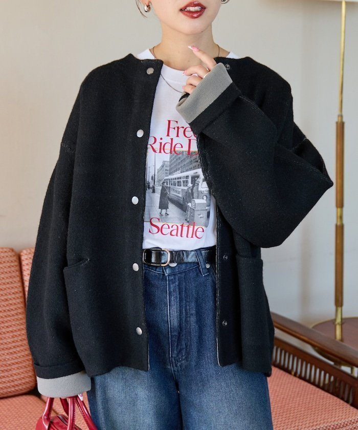 【フリークスストア/FREAK'S STORE】の裏配色 スナップ ニット カーディガン【限定展開】 25AW インテリア・キッズ・メンズ・レディースファッション・服の通販 founy(ファニー) 　ファッション　Fashion　レディースファッション　Fashion for Women　トップス・カットソー　Cut & Sew Tops　ニット　Knit Tops & Sweaters　カーディガン・羽織り　Layered Style Cardigans　2025年　2025　2025-2026秋冬・A/W　Autumn/Winter 2025–26 AW25–26　冬　Winter / This Winter　オレンジ　Orange　カーディガン　Cardigan, Knitwear　シンプル　Simple, Minimal　ビッグ　Big, Oversized　フロント　Front, Front Design　ポケット　Pocket, Pocket Detail　A/W・秋冬　Autumn/Winter　ブラック×ベージュ|ID: prp329100004875164 ipo3291000000036363110