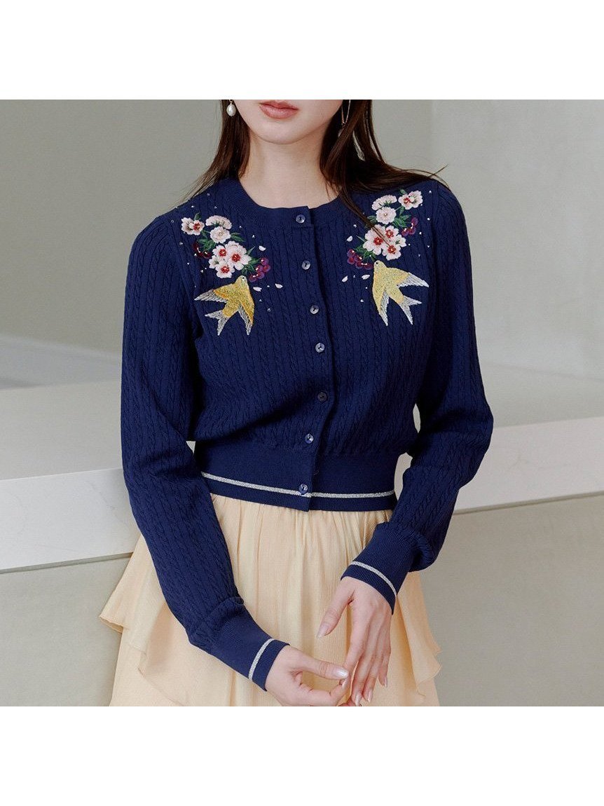 【リリーブラウン/Lily Brown】の【LILY BROWN×KEITA MARUYAMA】エンブロイダリーカーディガン インテリア・キッズ・メンズ・レディースファッション・服の通販 founy(ファニー) 　ファッション　Fashion　レディースファッション　Fashion for Women　トップス・カットソー　Cut & Sew Tops　カーディガン・羽織り　Layered Style Cardigans　ヴィンテージ　Vintage Style　スマート　Smart, Elegant　チェリー　Cherry, Cherry Pattern　モチーフ　Motif, Design Theme　ロマンティック　Romantic, Feminine Style　NVY[089]|ID: prp329100004875184 ipo3291000000036363261