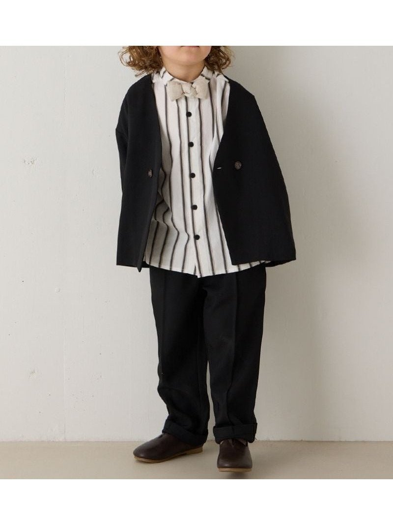 【リジェール/riziere / KIDS】のノーカラージャケットセットアップ(裏地ストライプ) インテリア・キッズ・メンズ・レディースファッション・服の通販 founy(ファニー) 　ファッション　Fashion　キッズファッション　Fashion for Kids　おすすめ　Recommended / Our Picks　インナー　Innerwear　カーディガン　Cardigan, Knitwear　ジャケット　Jacket, Outerwear　ストライプ　Stripe, Striped Pattern　スマート　Smart, Elegant　セットアップ　Set-Up, Coordinated Outfit　ポケット　Pocket, Pocket Detail　人気　Popular, Best Seller　入学式　Entrance Ceremony　結婚式　Wedding　BLACK|ID: prp329100004875218 ipo3291000000036363479