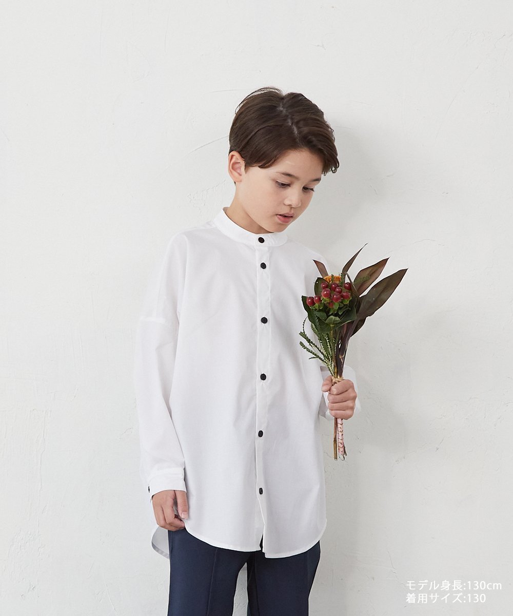 【リジェール/riziere / KIDS】のバンドカラーリラックスシャツ(ボタン取り外し対応) インテリア・キッズ・メンズ・レディースファッション・服の通販 founy(ファニー) 　ファッション　Fashion　キッズファッション　Fashion for Kids　おすすめ　Recommended / Our Picks　シンプル　Simple, Minimal　トレンド　Trend, Trending Now　リラックス　Relax, Relaxed Fit　ルーズ　Loose, Oversized　人気　Popular, Best Seller　WHITE|ID: prp329100004875276 ipo3291000000036363914